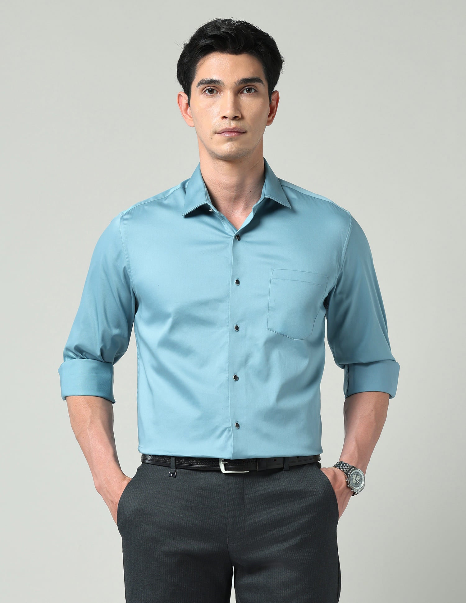 Comfort Alchemy Solid Satin Slim Fit Shirt