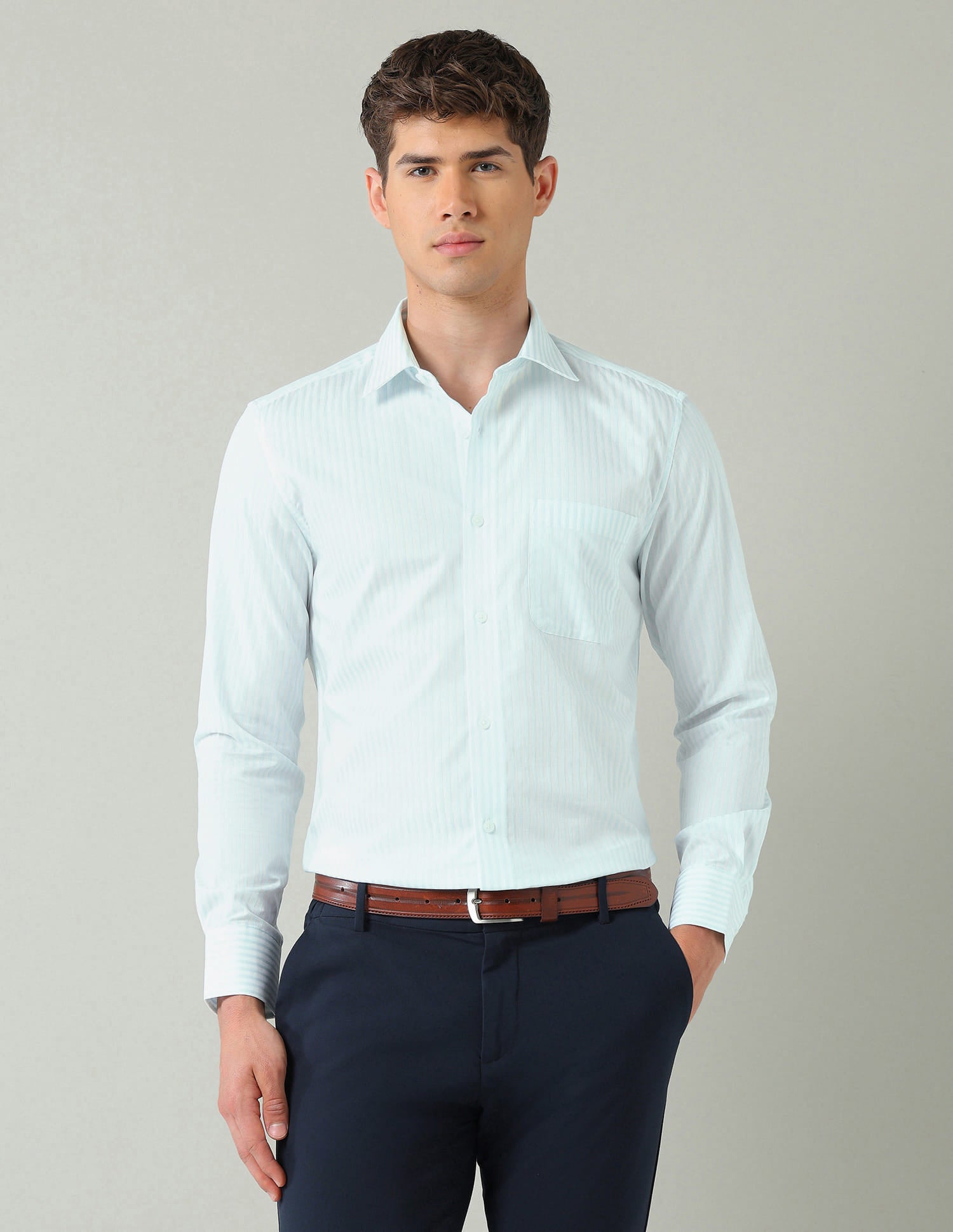 Vertical Striped Dobby Weave Regular Fit Shirt