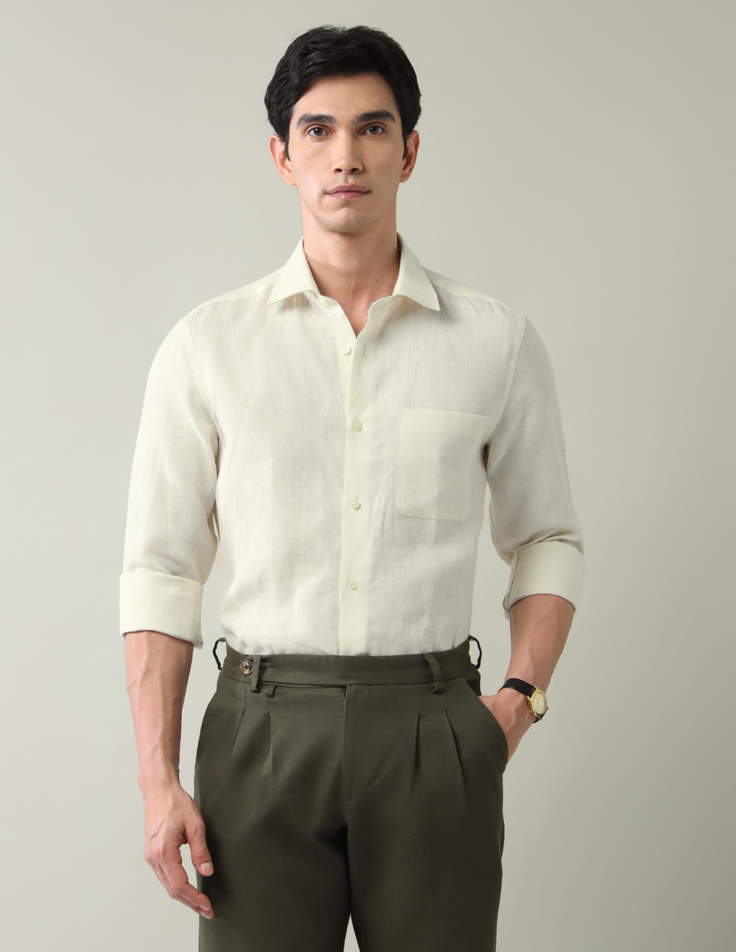 Forever Vogue Solid Regular Fit Linen Shirt