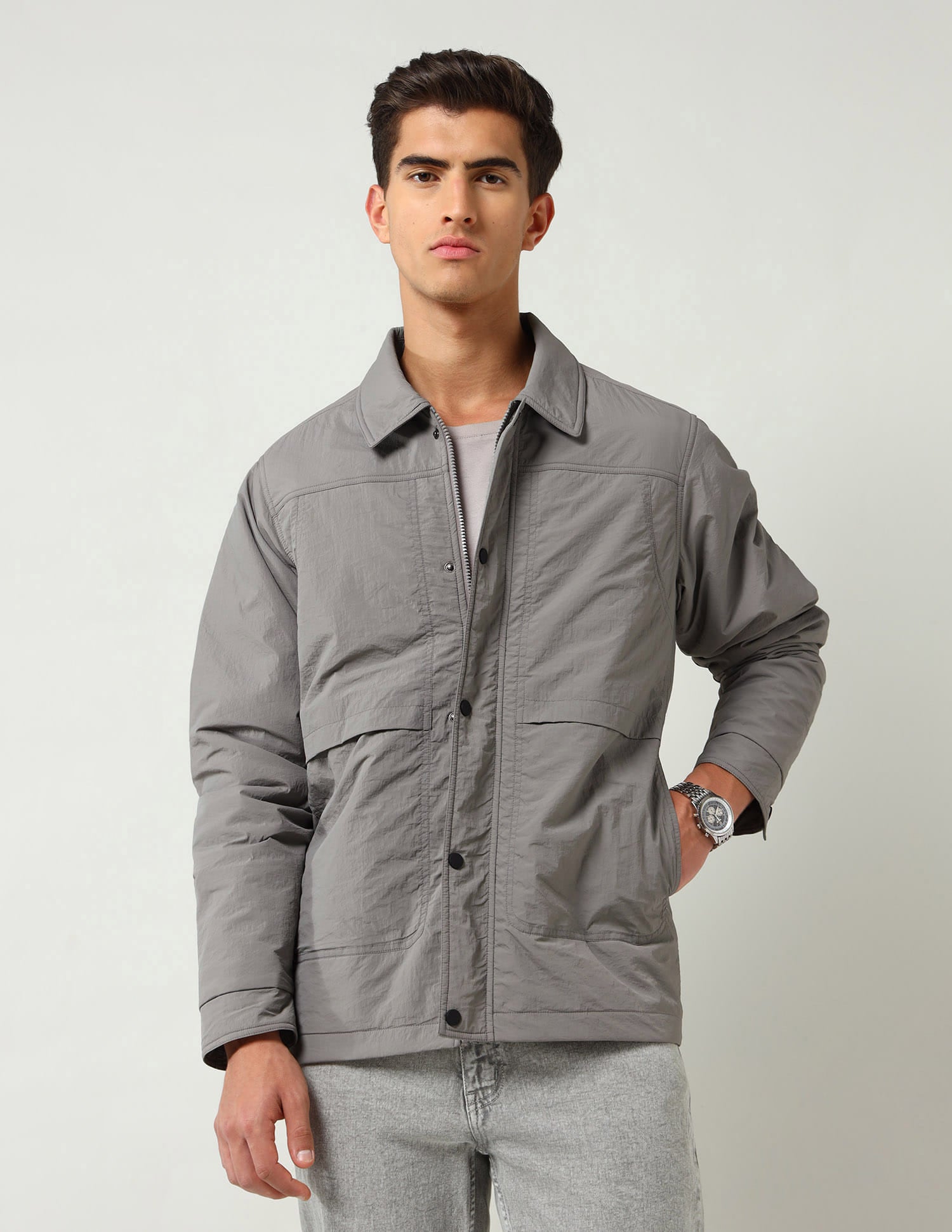 Modern Slim Fit Solid Casual Jacket
