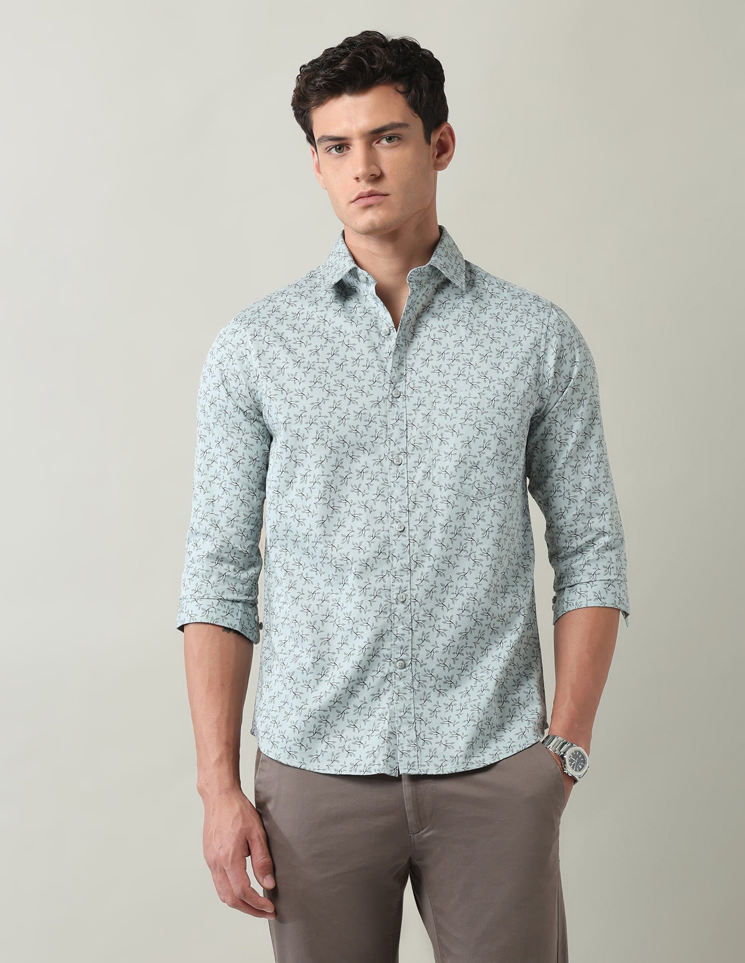 Everyday Luxe Floral Printed Slim Fit Twill Shirt