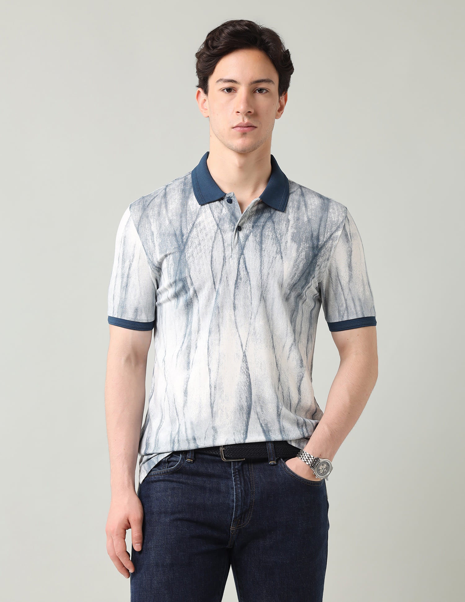 Abstract Printed Regular Fit Polo Shirt