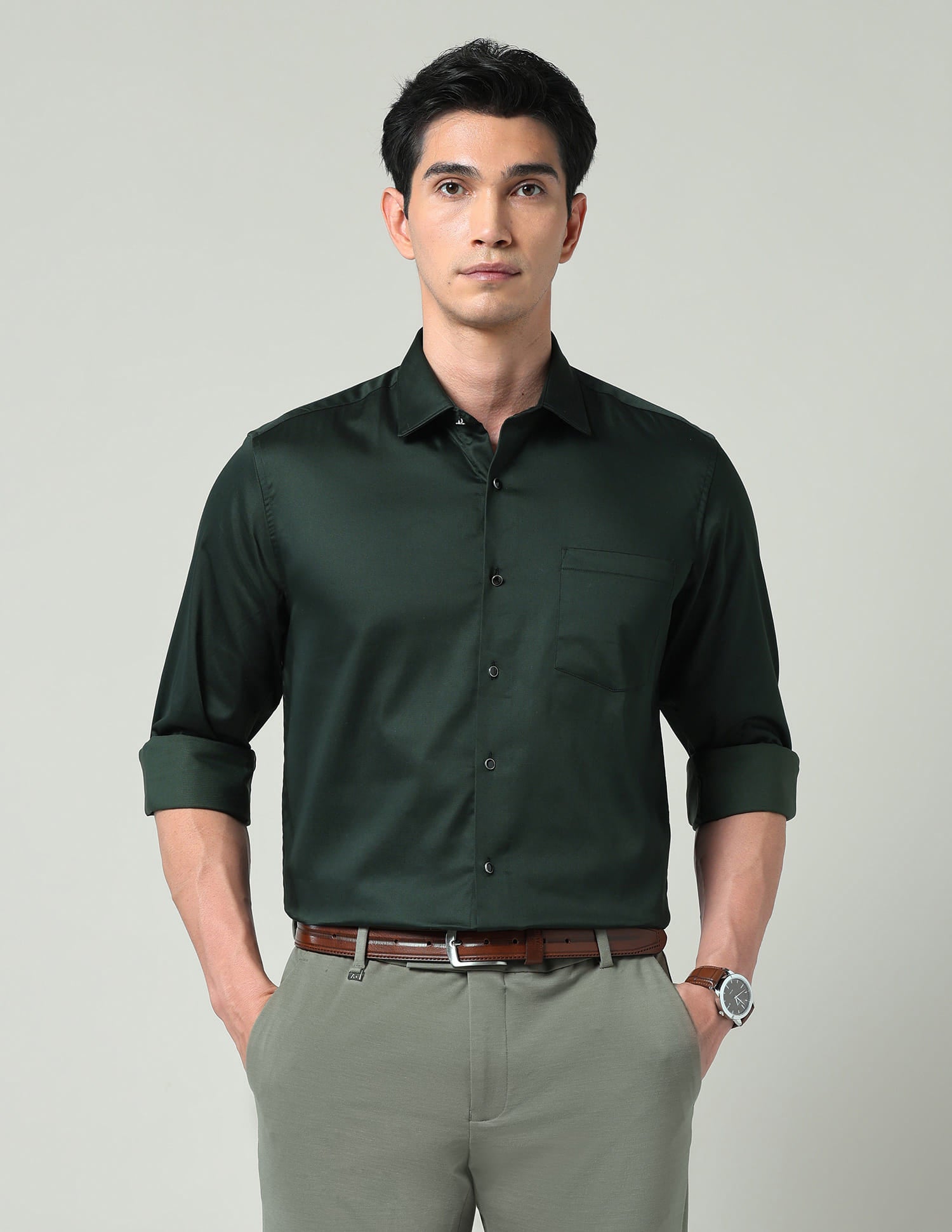 Solid Satin Slim Fit Shirt