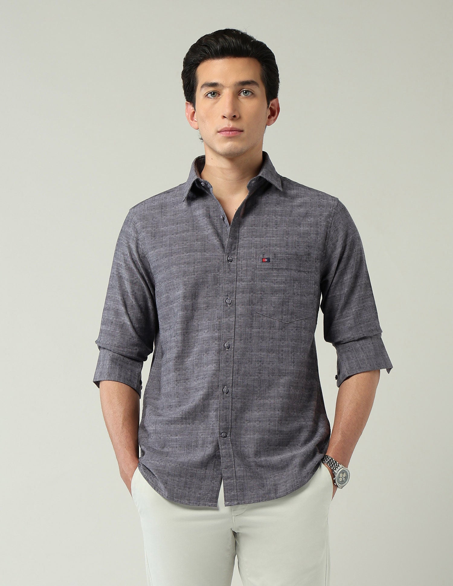 Corporate Ready Modern Slim Fit Self-Design Shirt