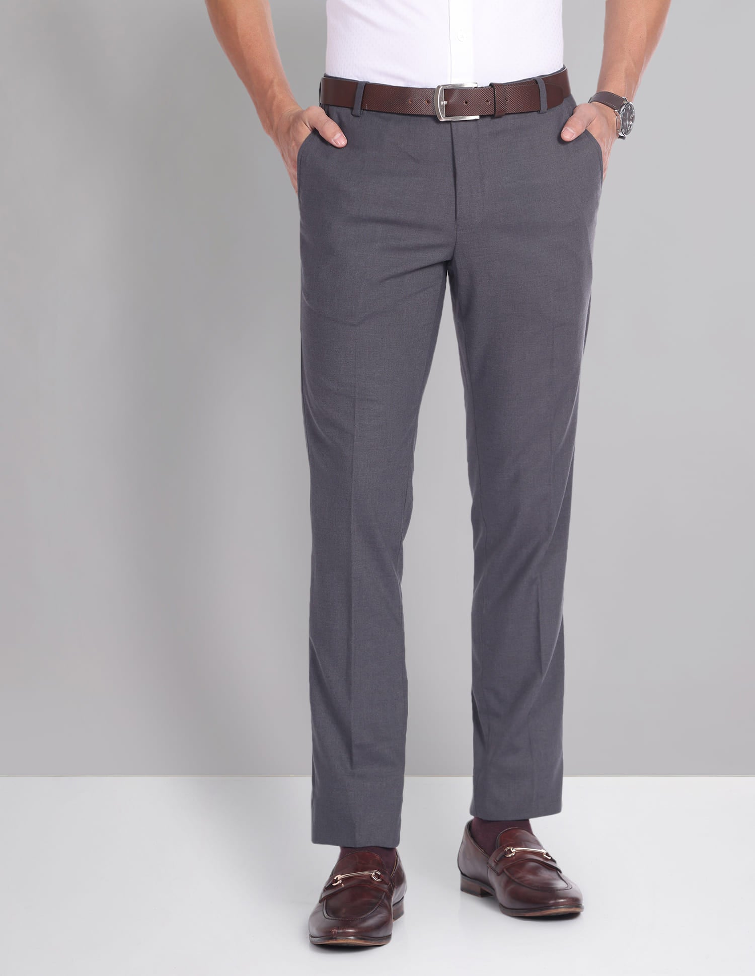 Slim Fit Solid Formal Trousers