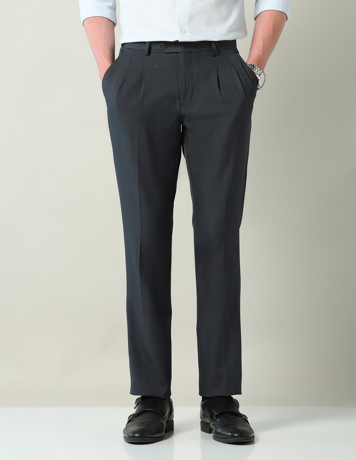 Mid Rise Pleated Formal Trousers