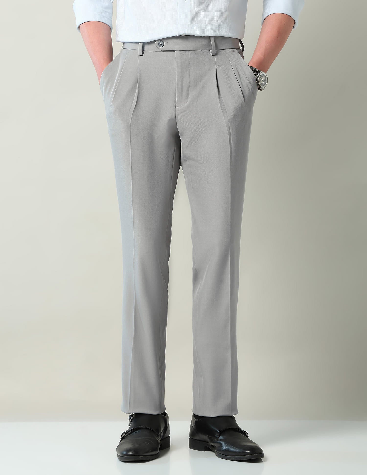 Mid Rise Pleated Formal Trousers