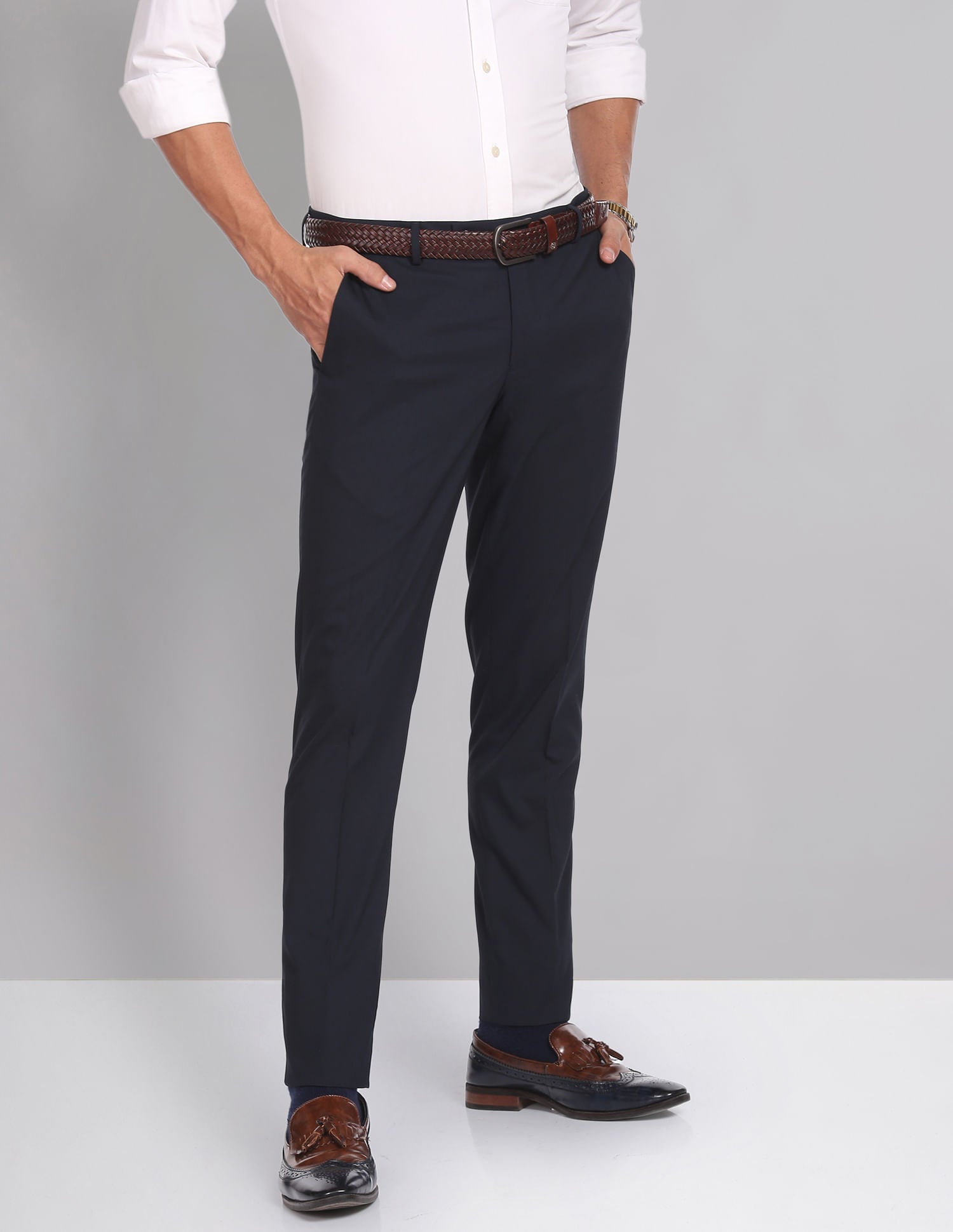 Corporate Pulse Smart Waist Solid Formal Trousers
