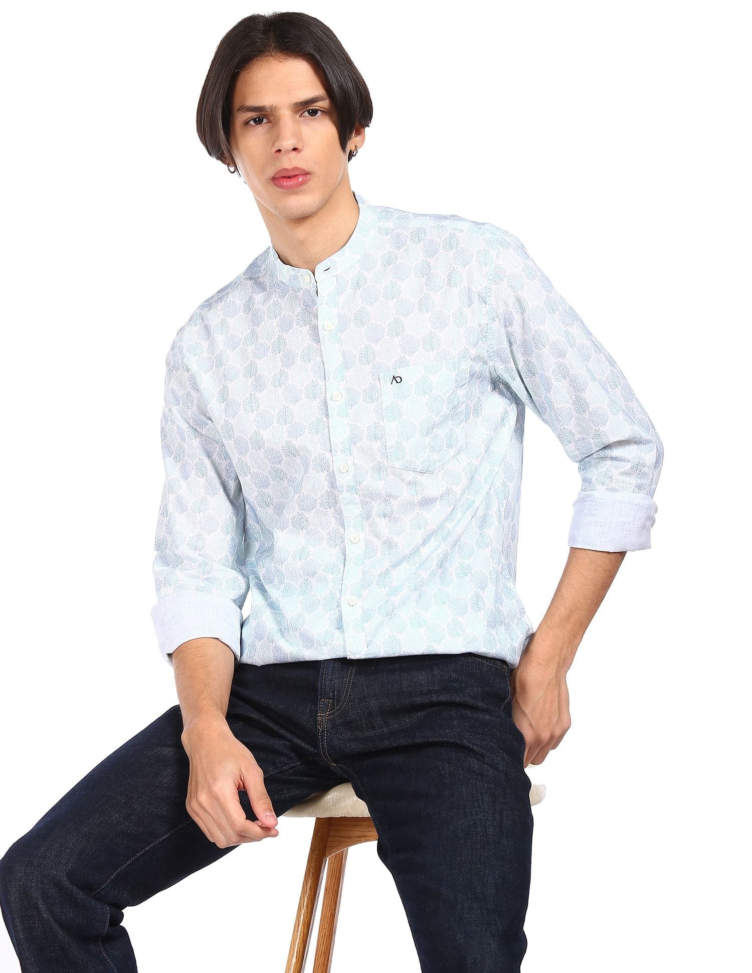 Mandarin Collar Printed Shirt