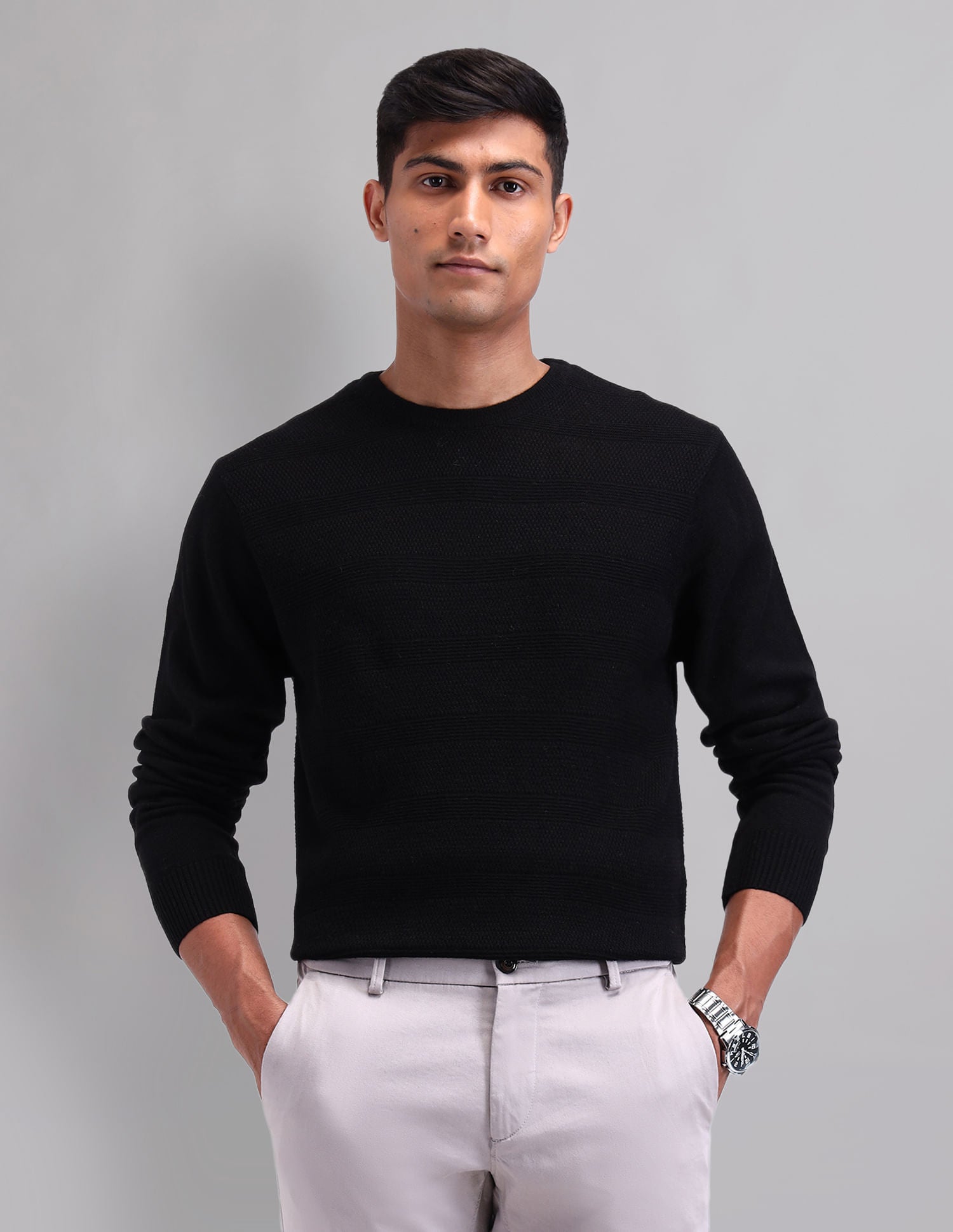 Elevated Essential Modern Slim Fit Patterned Knit Sweater