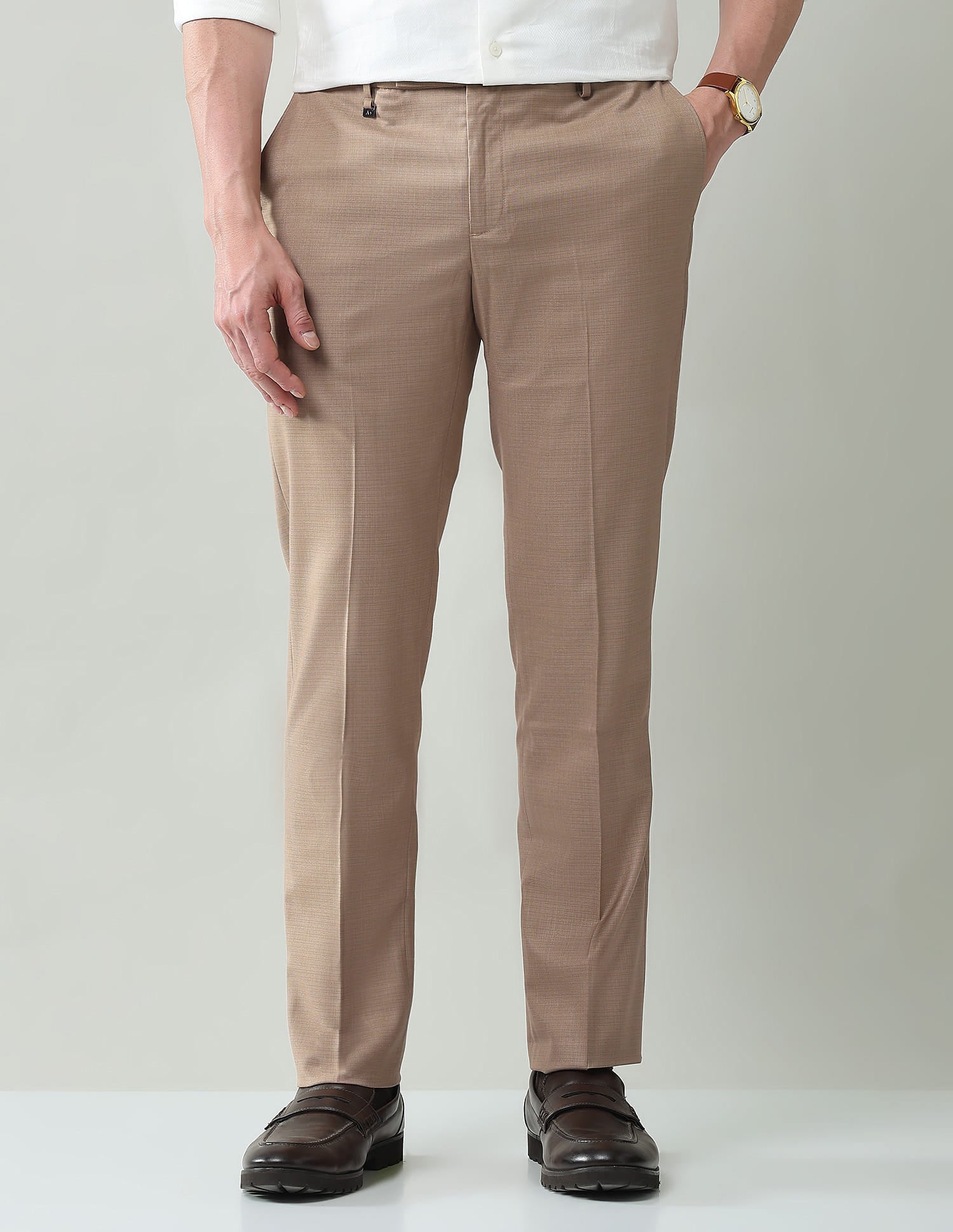 Solid Mid Rise Regular Fit Trousers