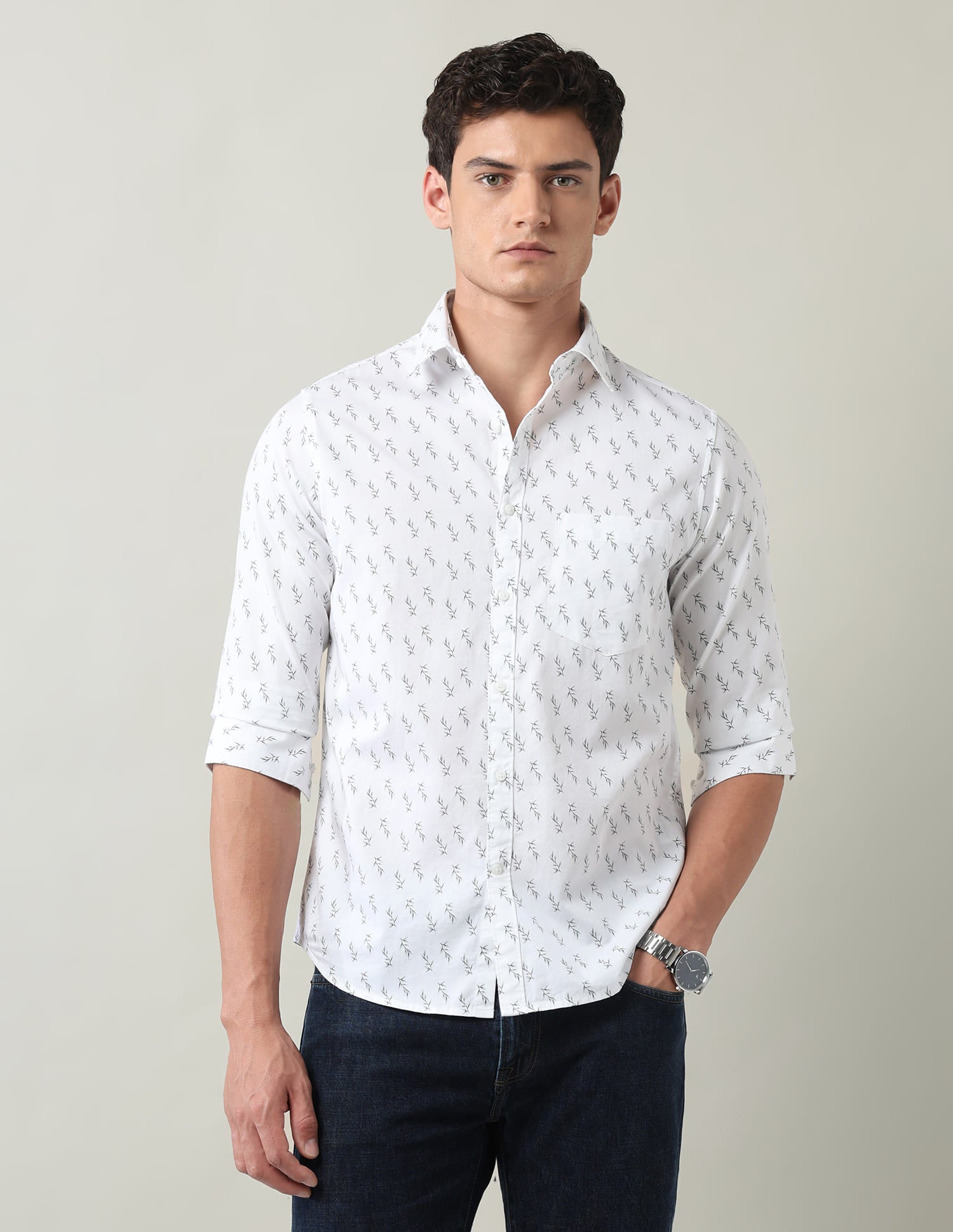 Everyday Luxe Floral Printed Slim Fit Twill Shirt