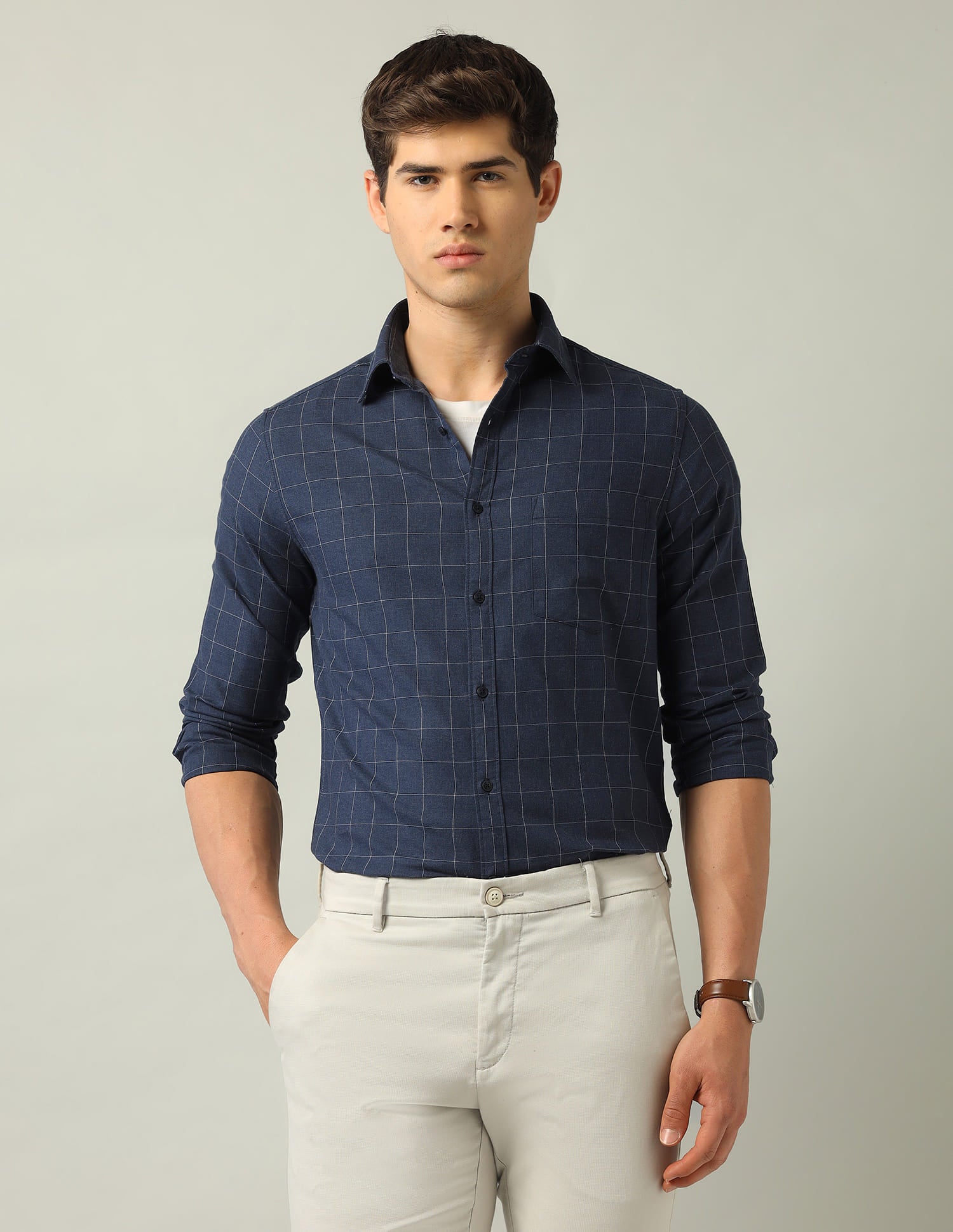 Windowpane Checked Modern Slim Fit Shirt