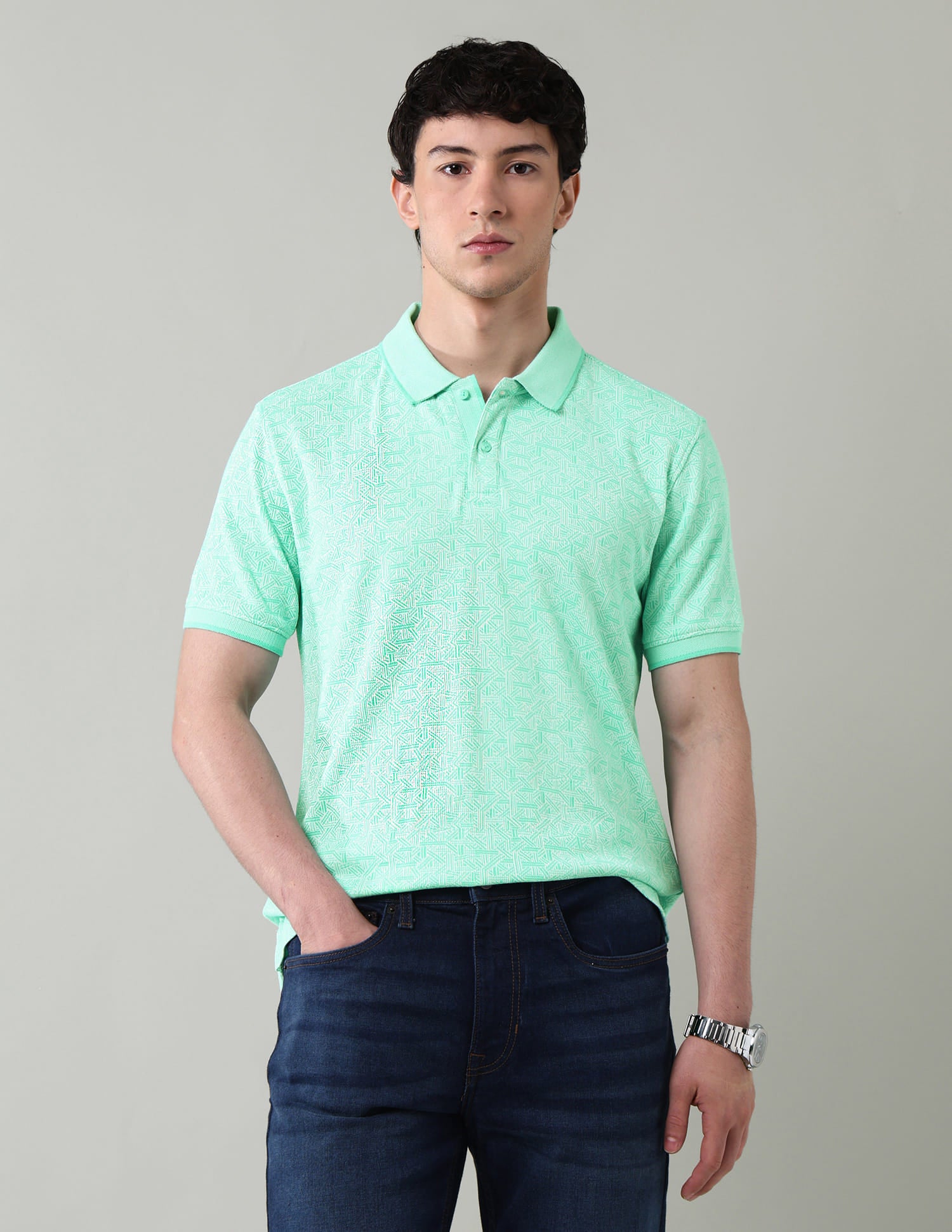 Geometric Printed Slim Fit Polo Shirt