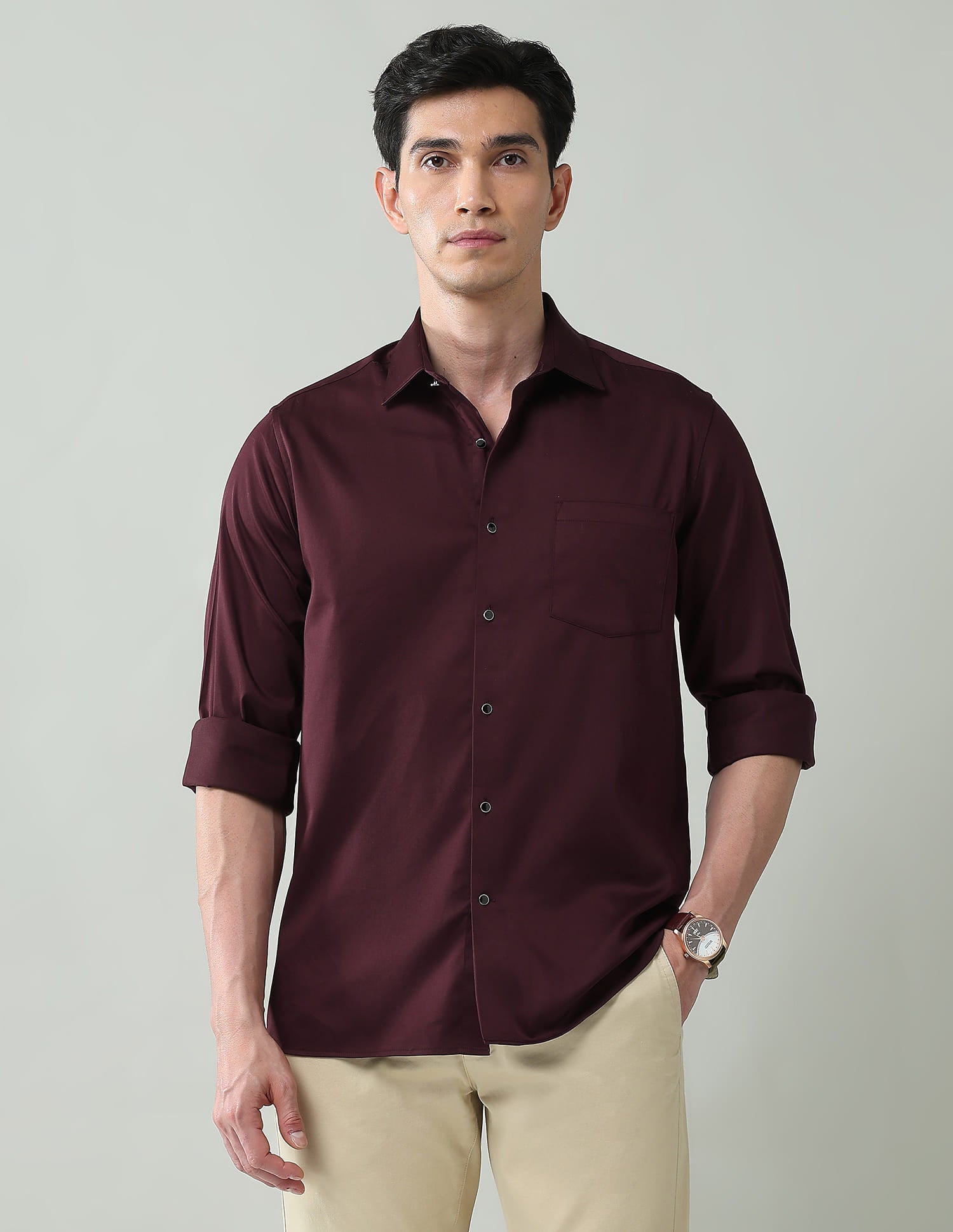 Vogue Vault Solid Slim Fit Satin Shirt