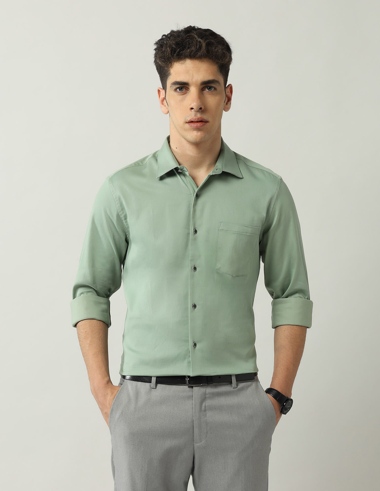 Slim Fit Satin Solid Shirt