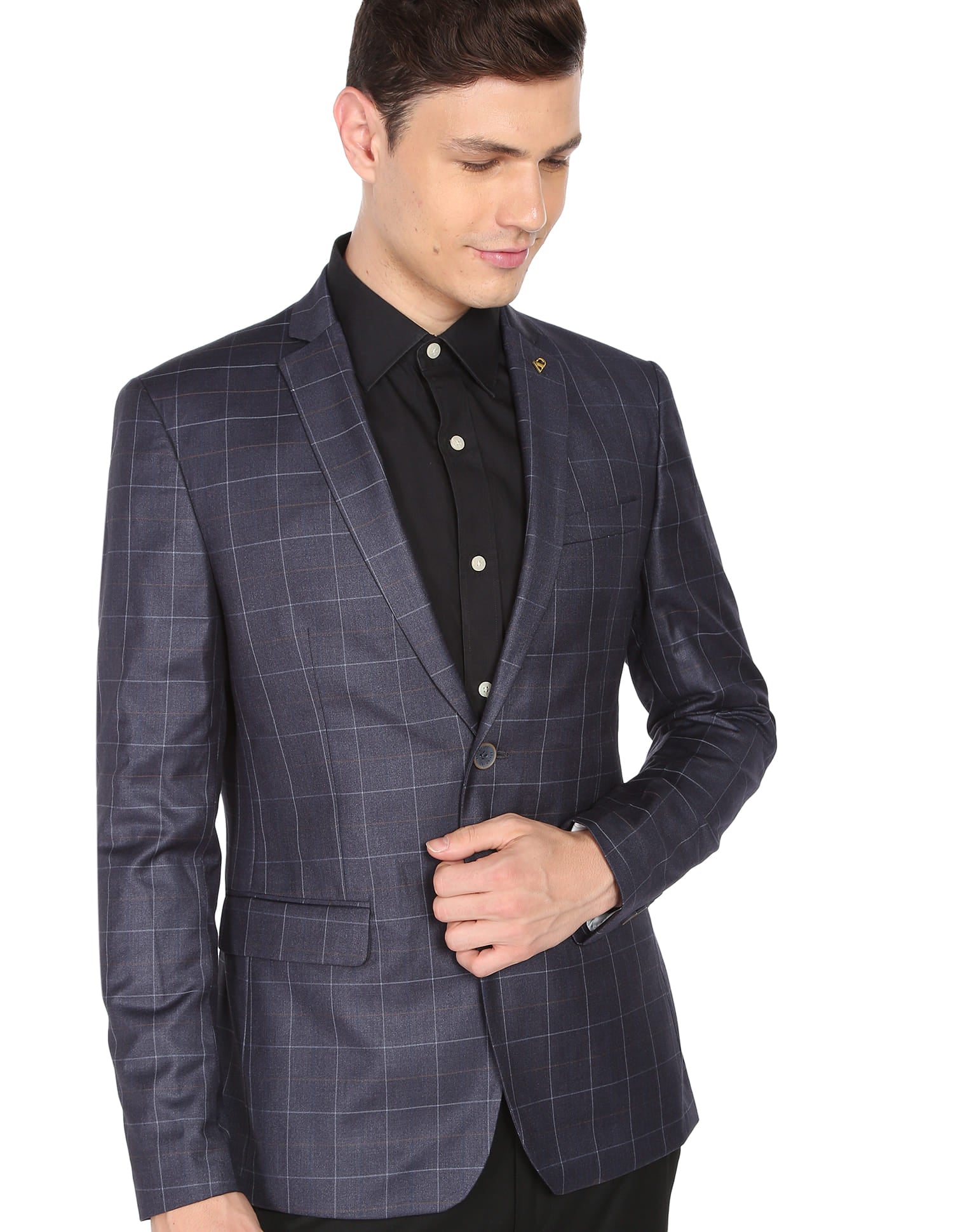 Windowpane Check Twill Weave Blazer