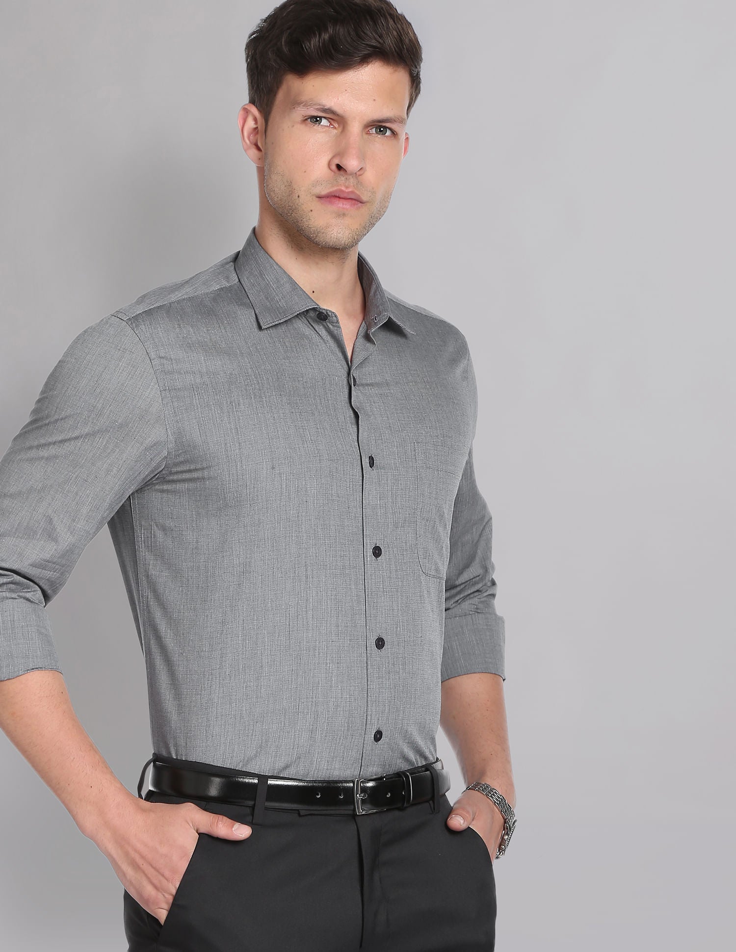 Power Heritage Solid Cotton Formal Shirt with Cutaway Collar