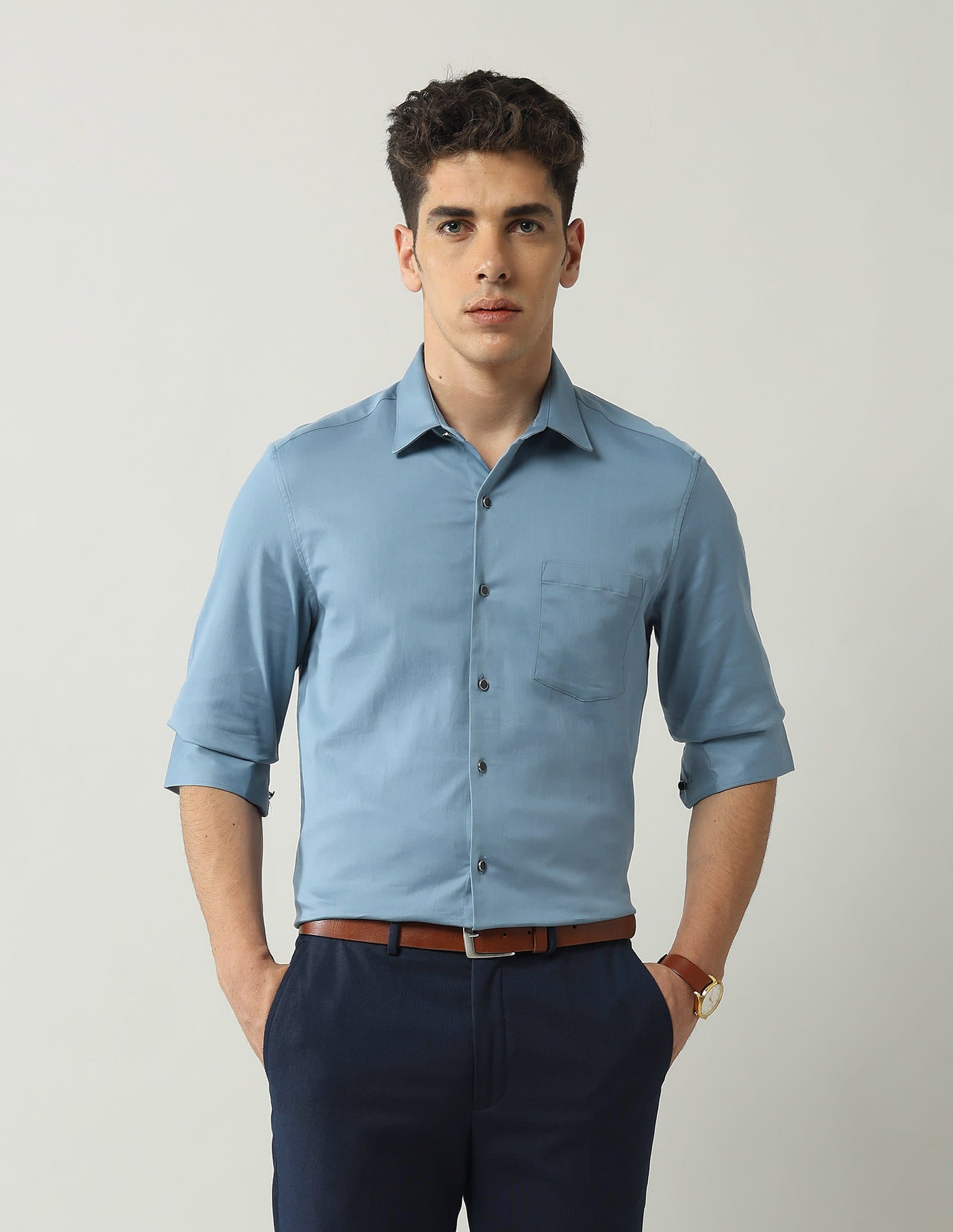 Slim Fit Satin Solid Shirt