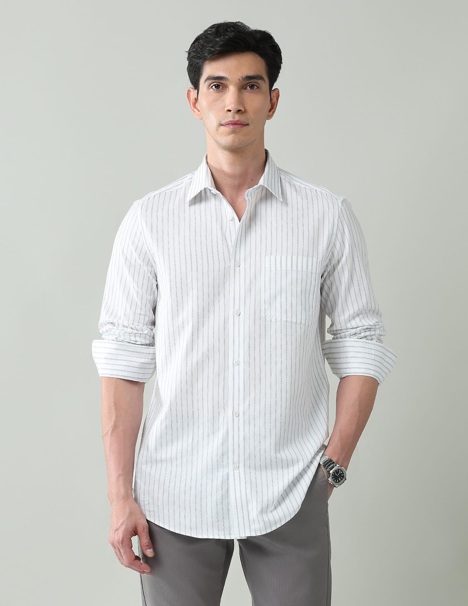 Vertical Striped Regular Fit Dobby Shirt