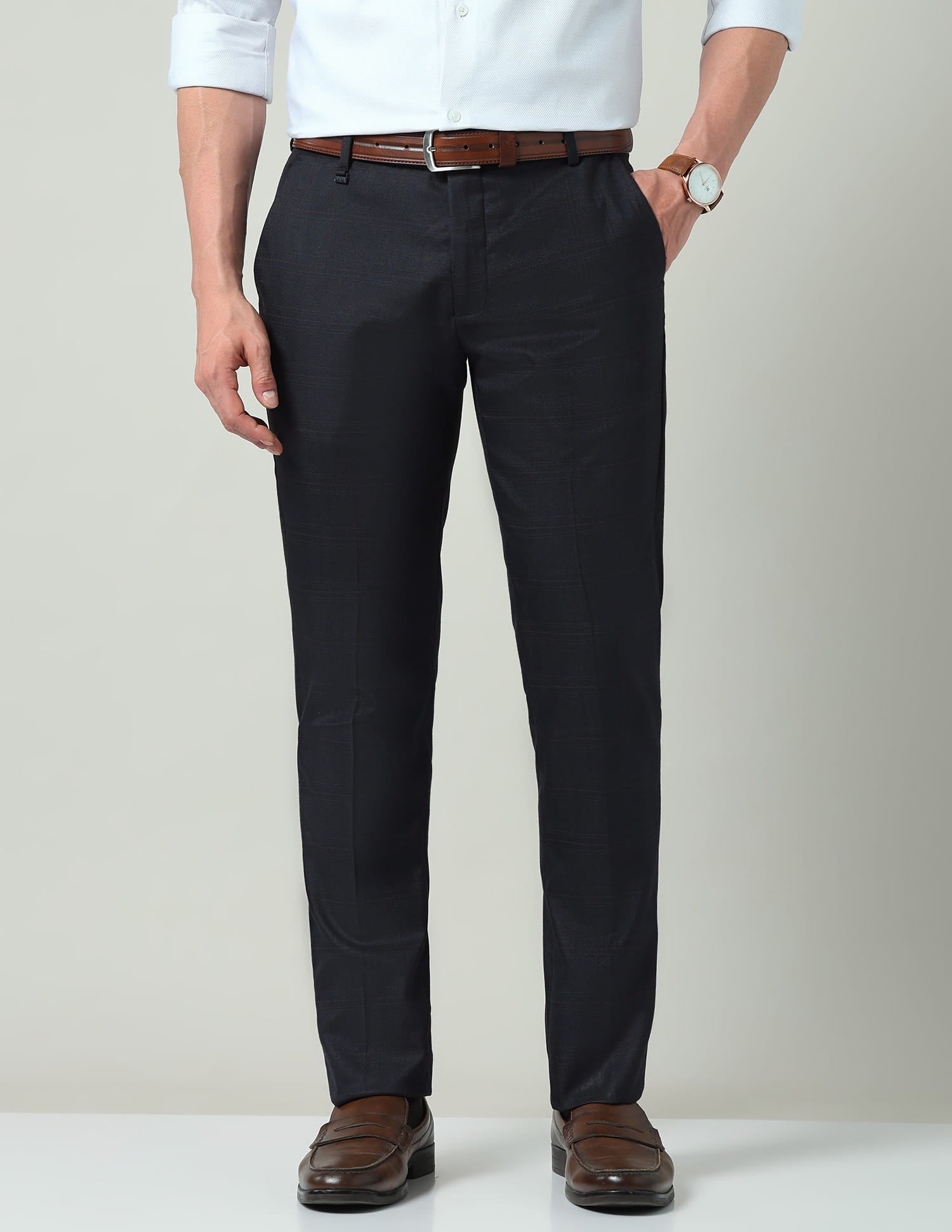 Checked Dobby Regular Fit Trousers