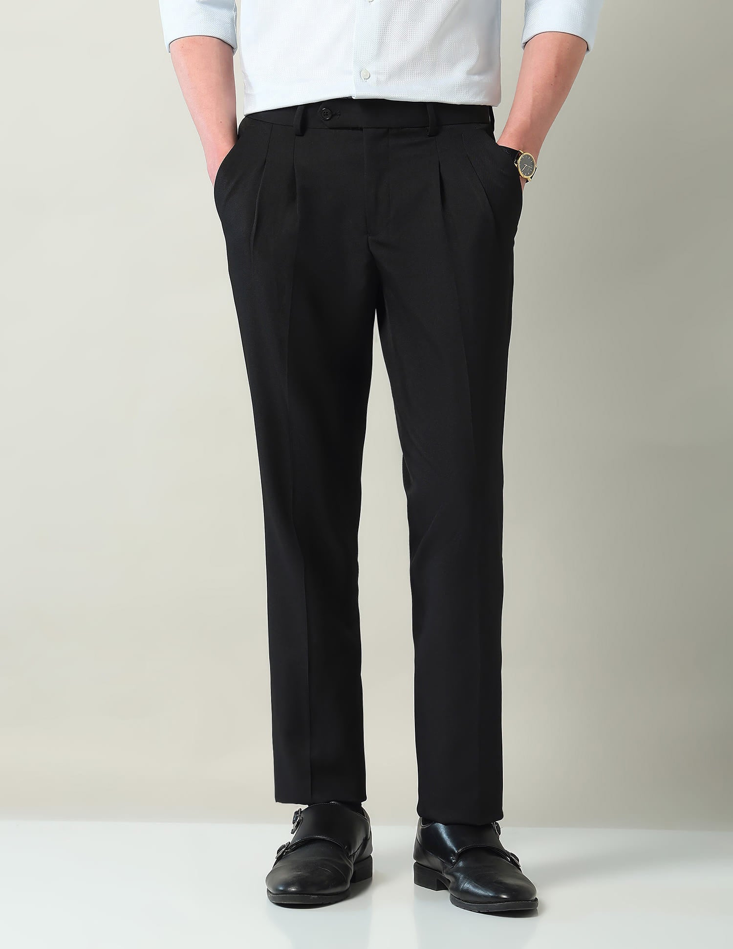 Mid Rise Pleated Formal Trousers