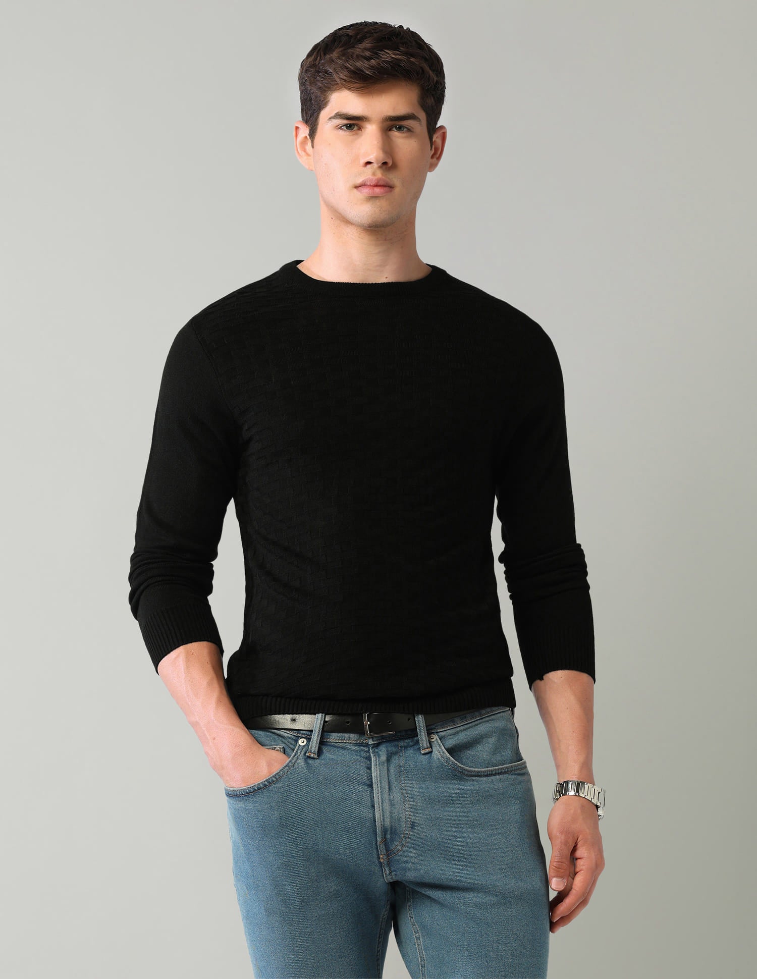 Patterned Knit Mens Sweater