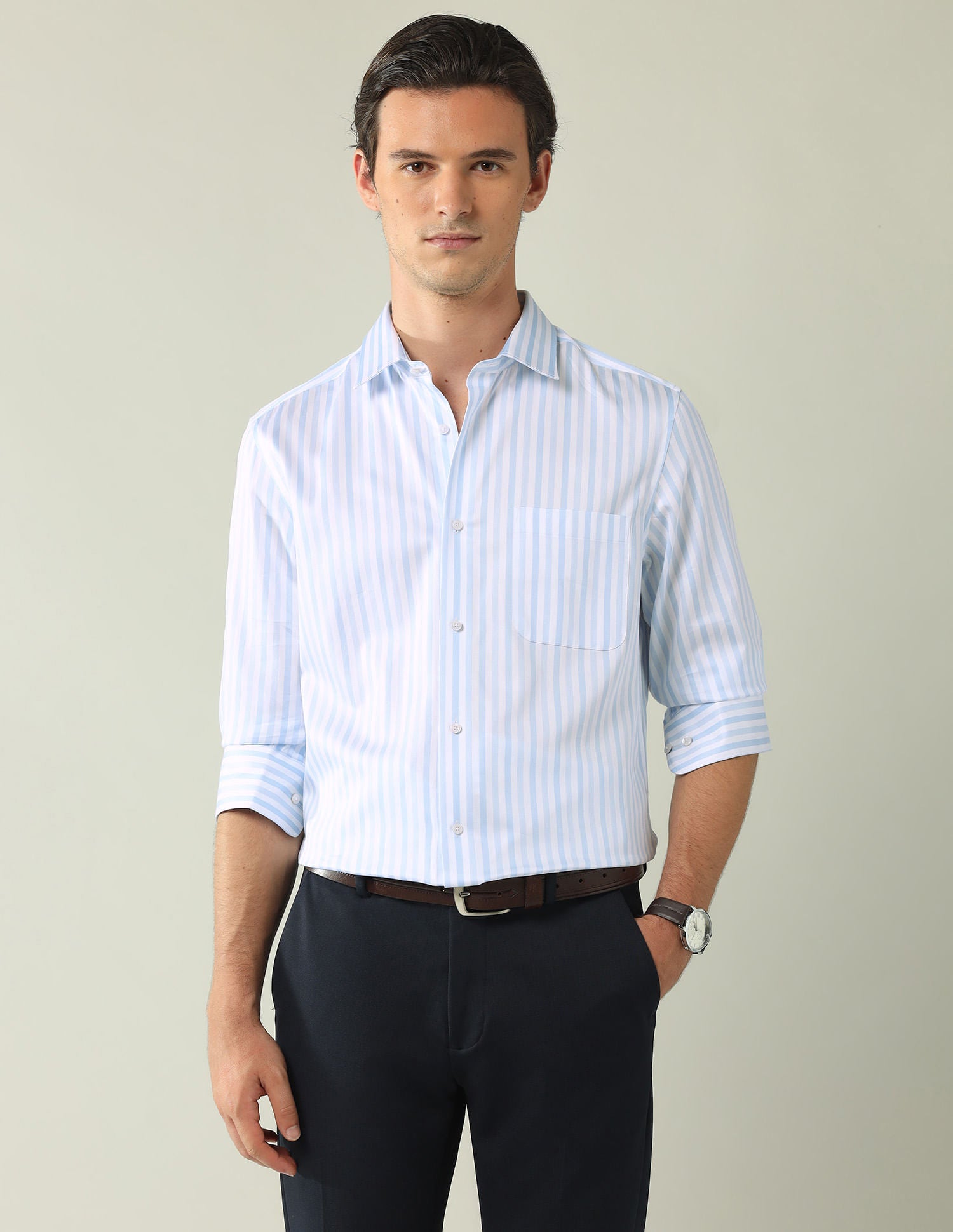 Wardrobe-Coded Regular Fit Vertical Striped Shirt