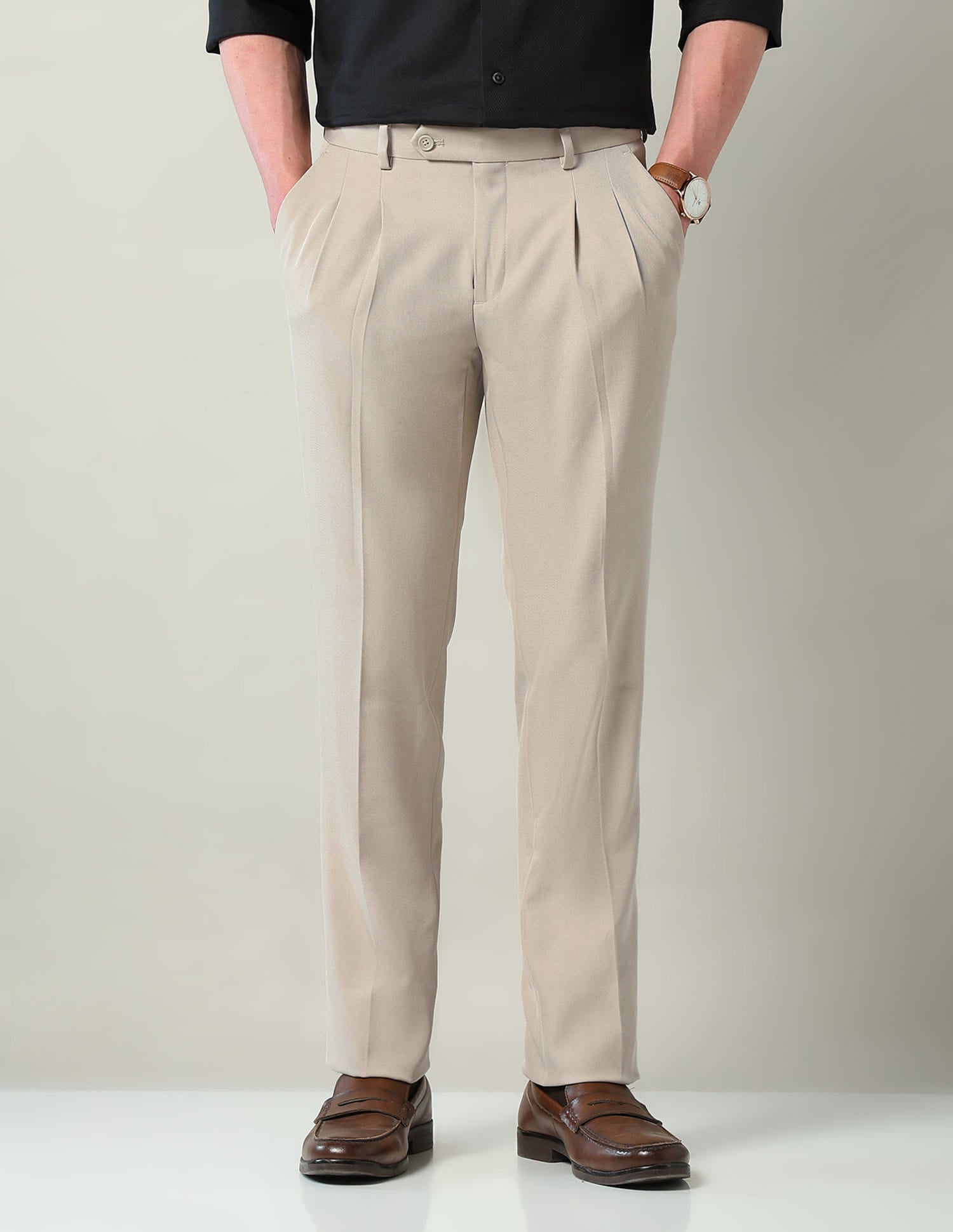 Mid Rise Pleated Formal Trousers