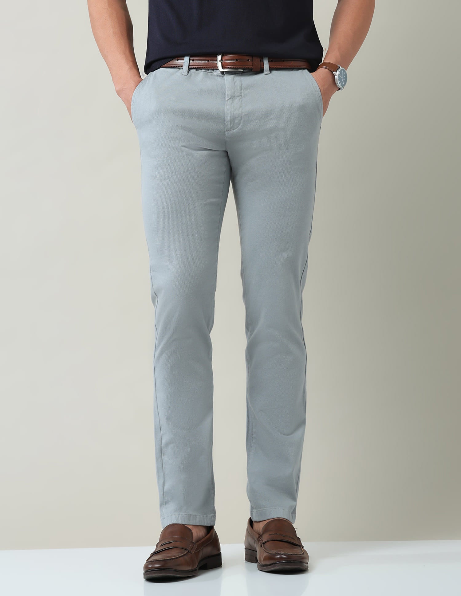 Textured Slim Fit Dobby Trousers