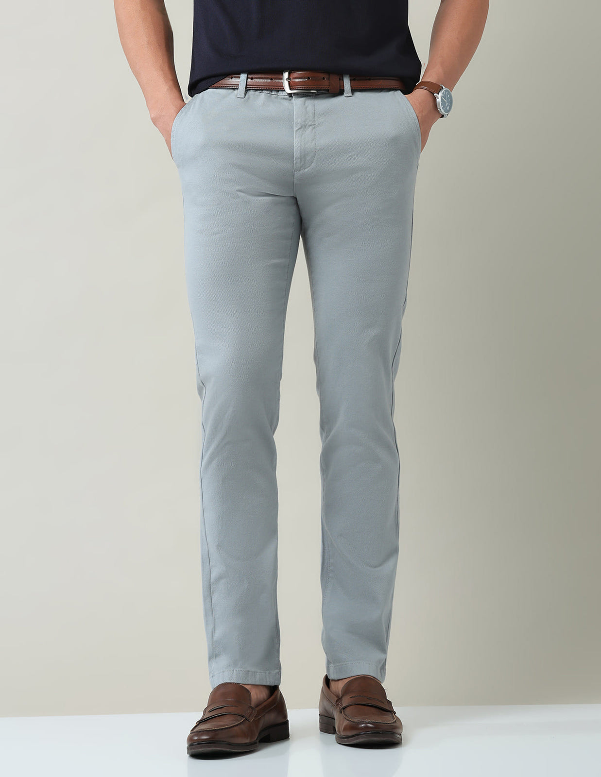 Textured Slim Fit Dobby Trousers