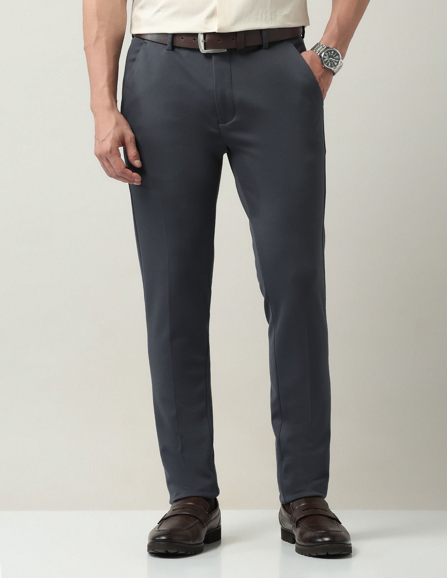 Elevated Daily Wear Slim Fit Solid Trousers