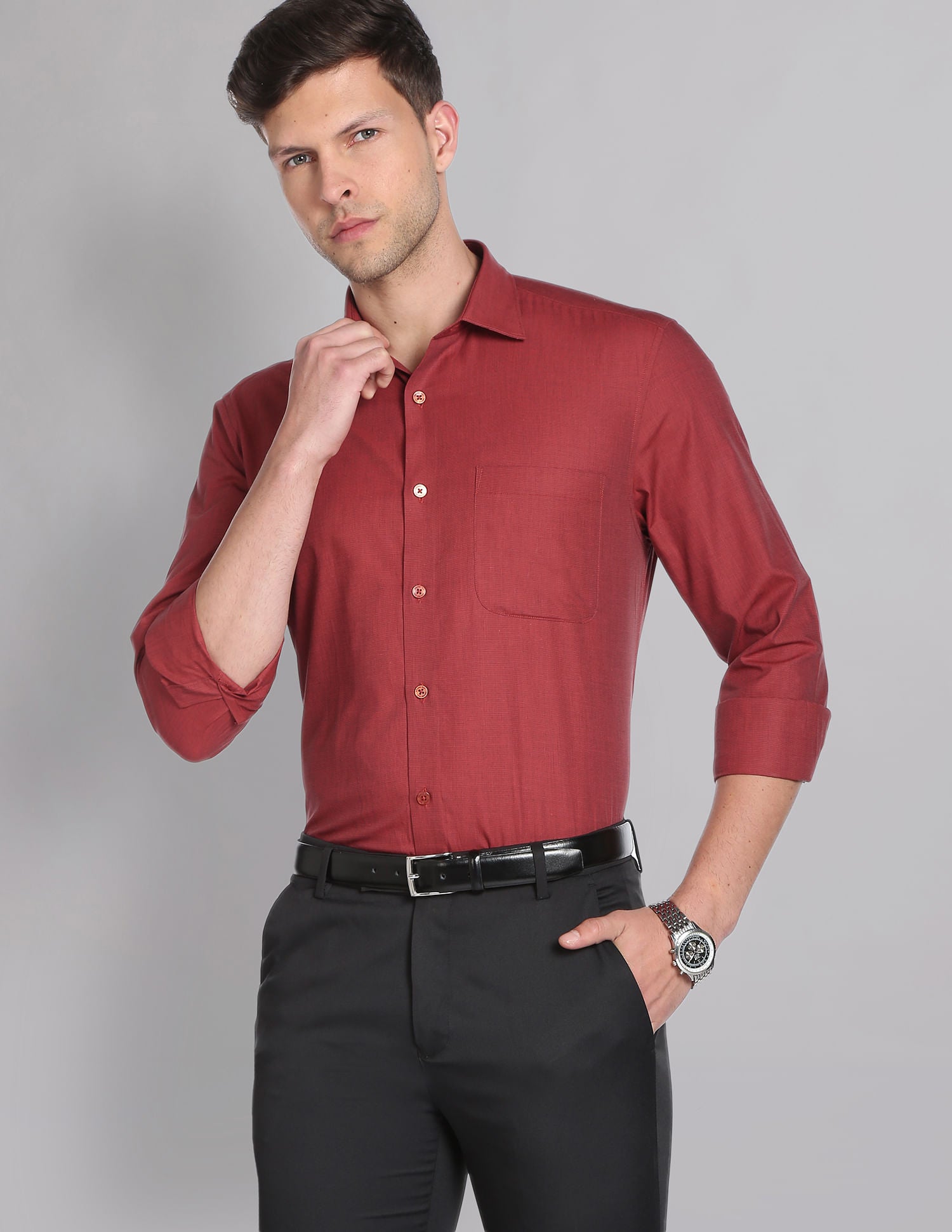 Power Heritage Solid Cotton Formal Shirt with Cutaway Collar