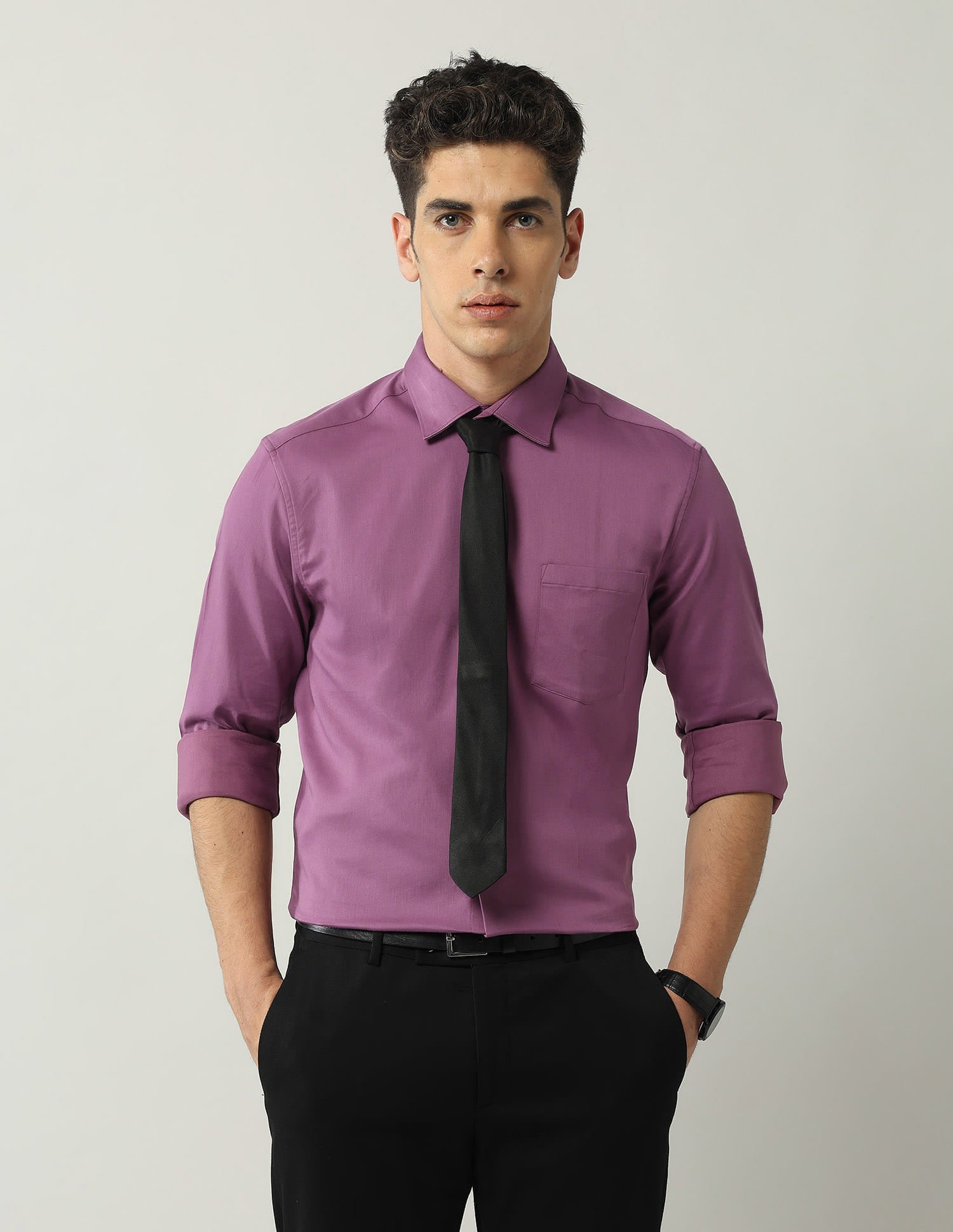 Slim Fit Satin Solid Shirt
