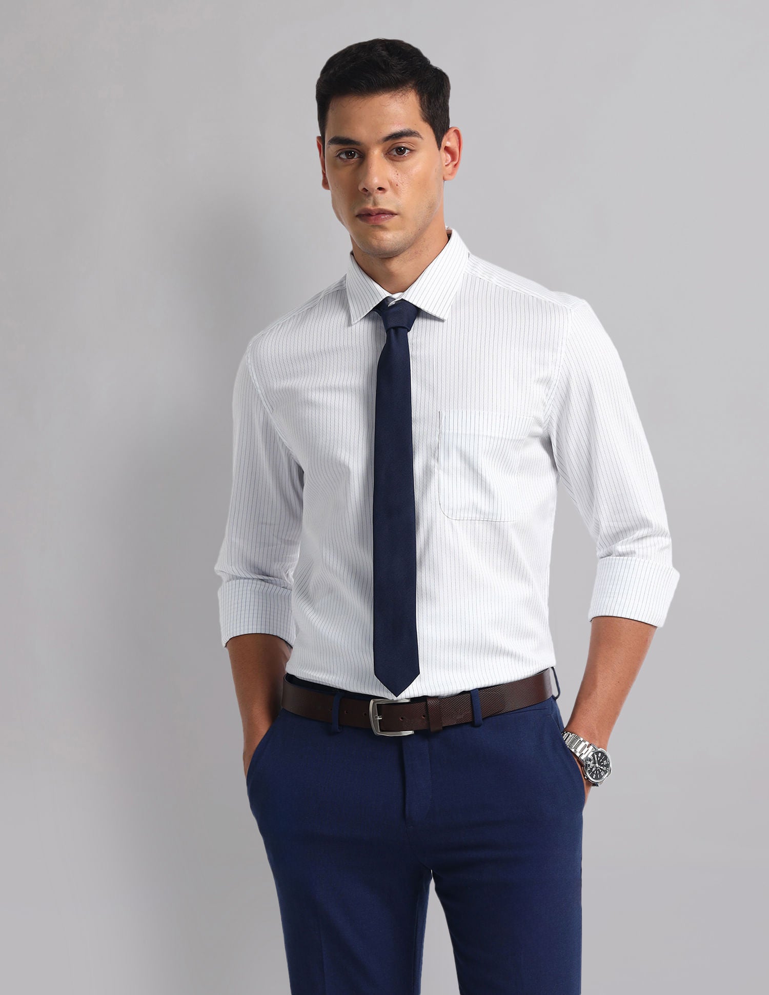 Regular Long Sleeve Vertical Stripe Shirt