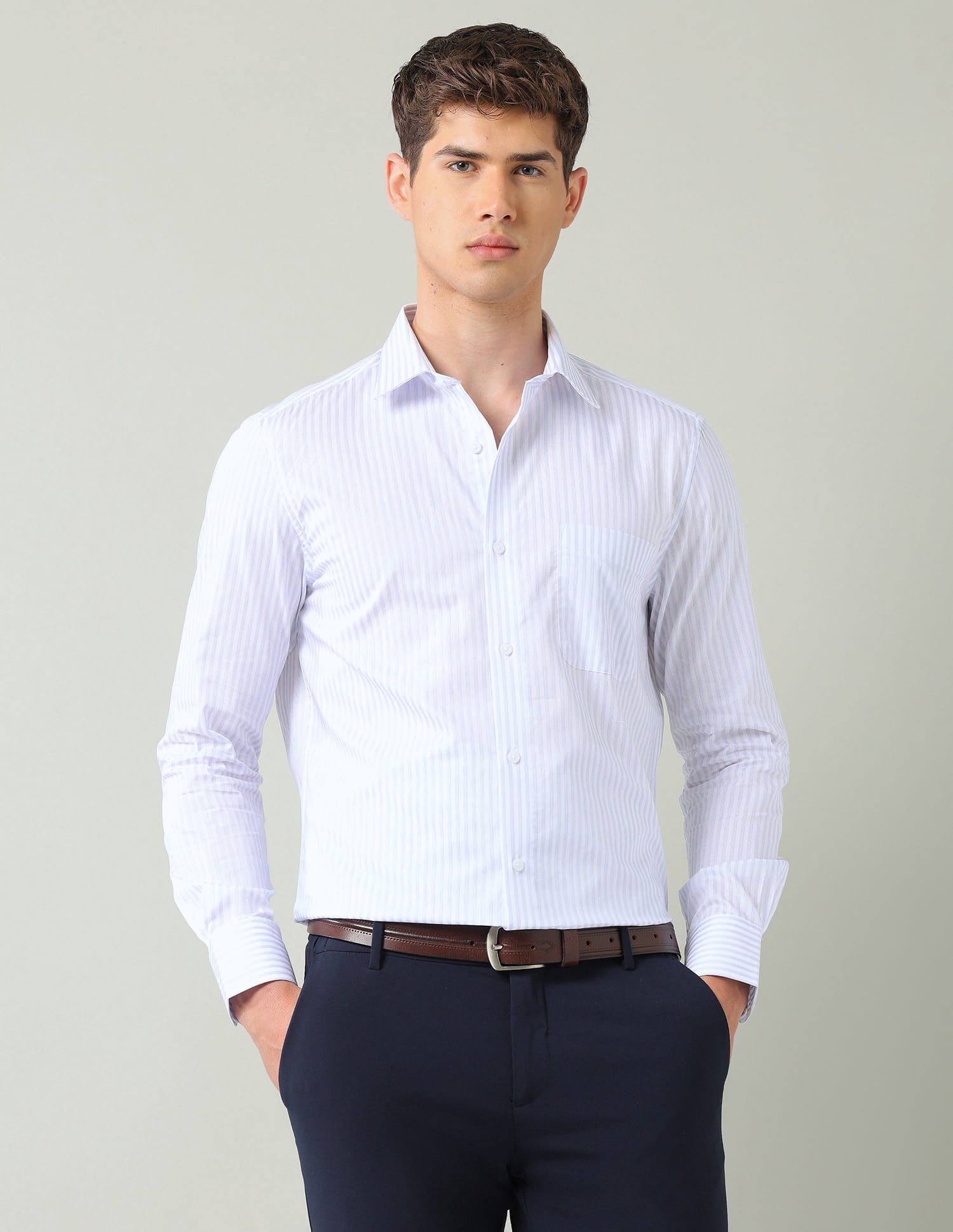 Vertical Striped Dobby Weave Regular Fit Shirt