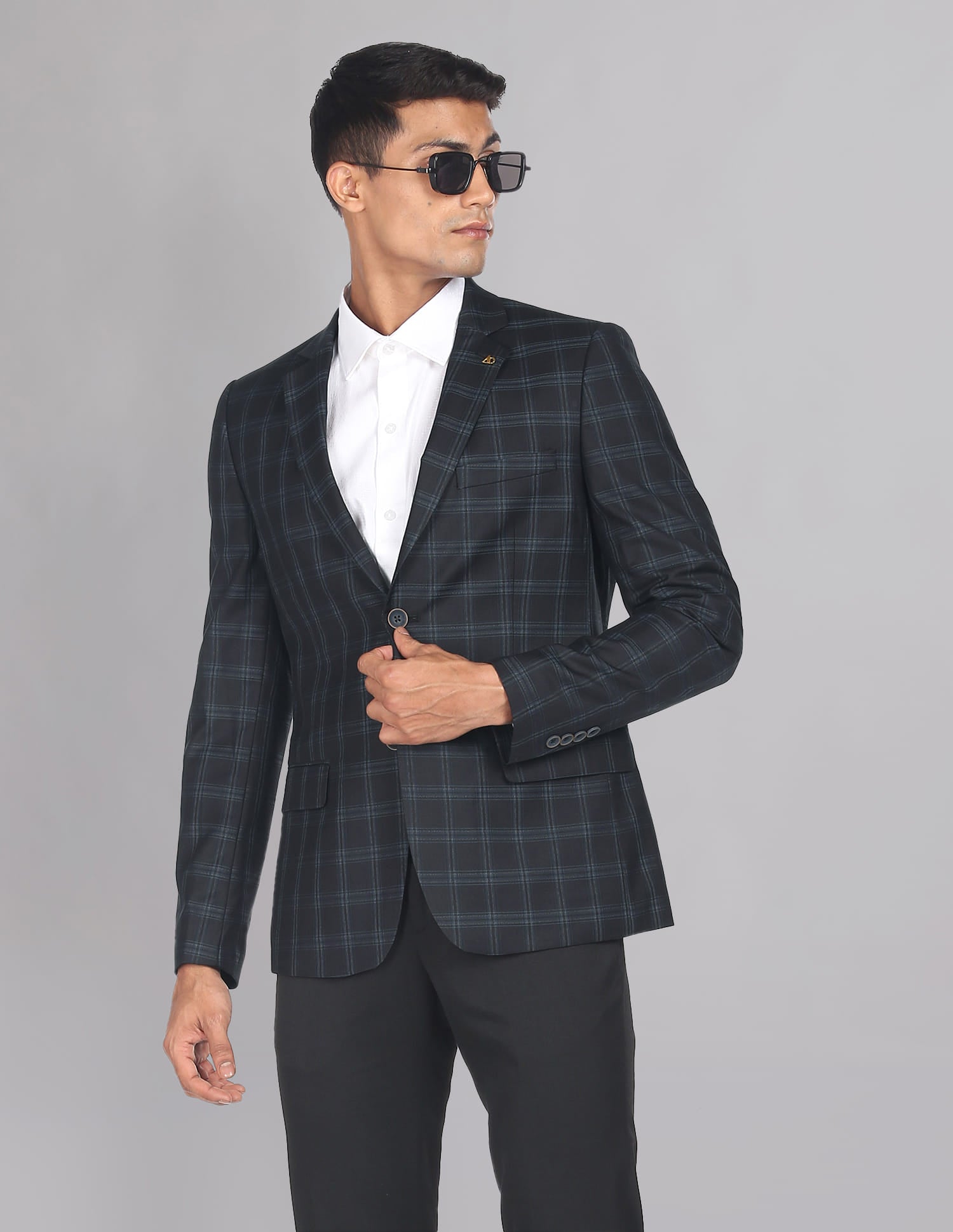 Windowpane Check Tailored Fit Blazer