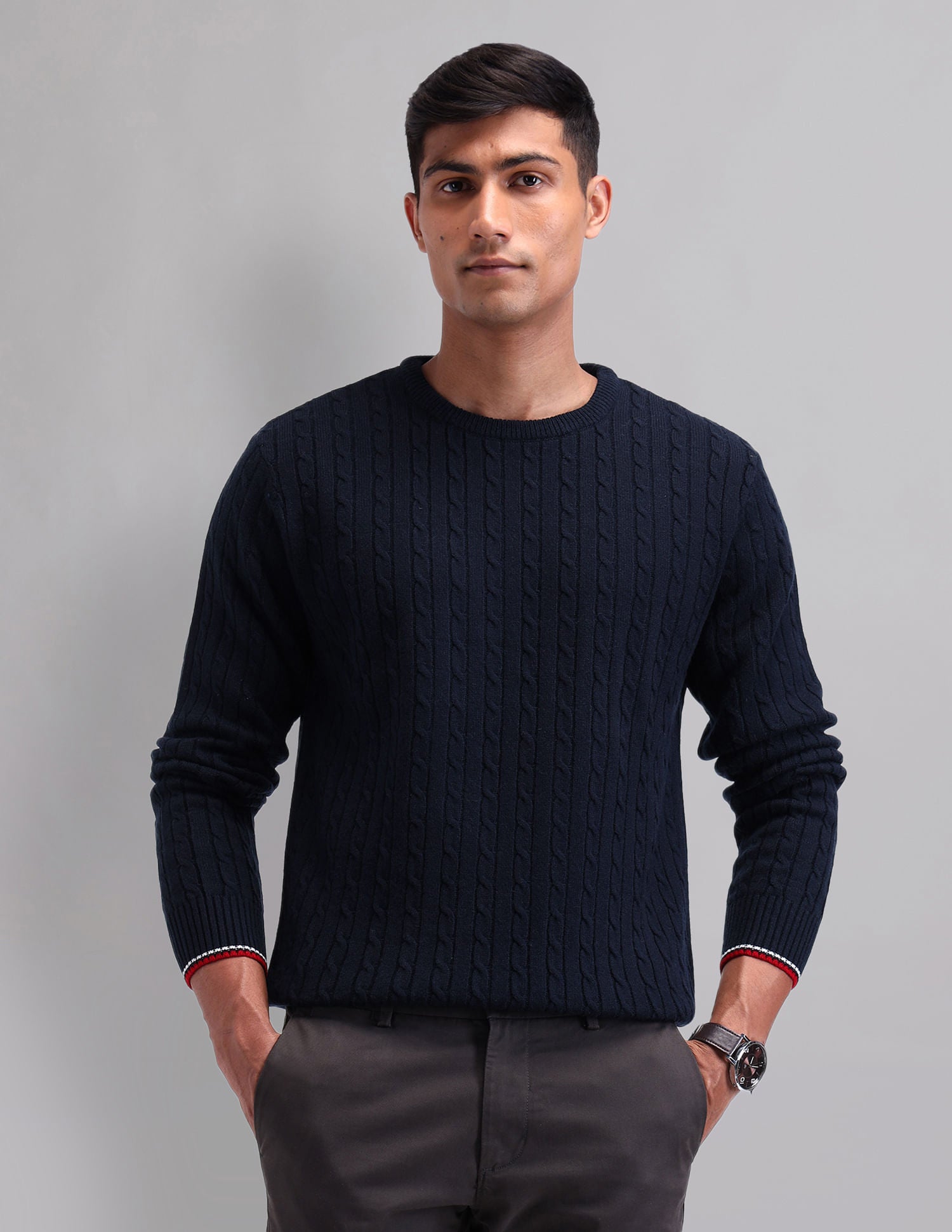 Elevated Essential Modern Slim Fit Patterned Knit Sweater