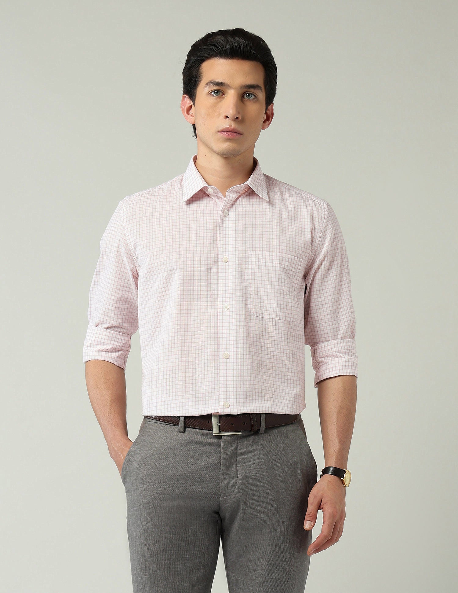 Old-School Regular Fit Grid Tattersall Checked Shirt