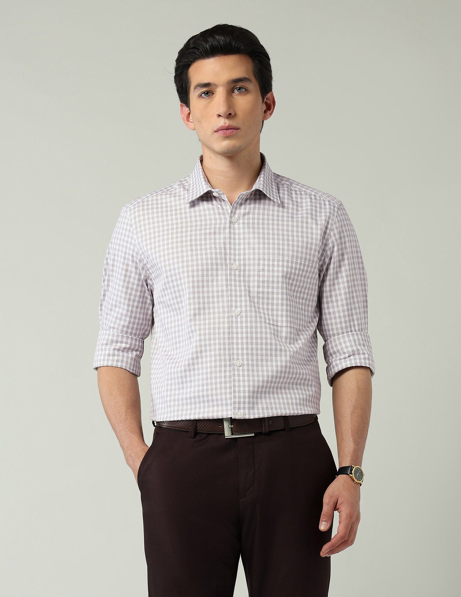Old-School Regular Fit Grid Tattersall Checked Shirt
