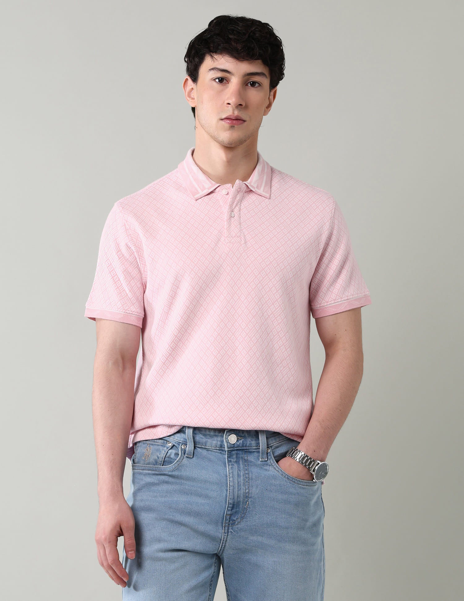 Geometric Printed Slim Fit Polo Shirt