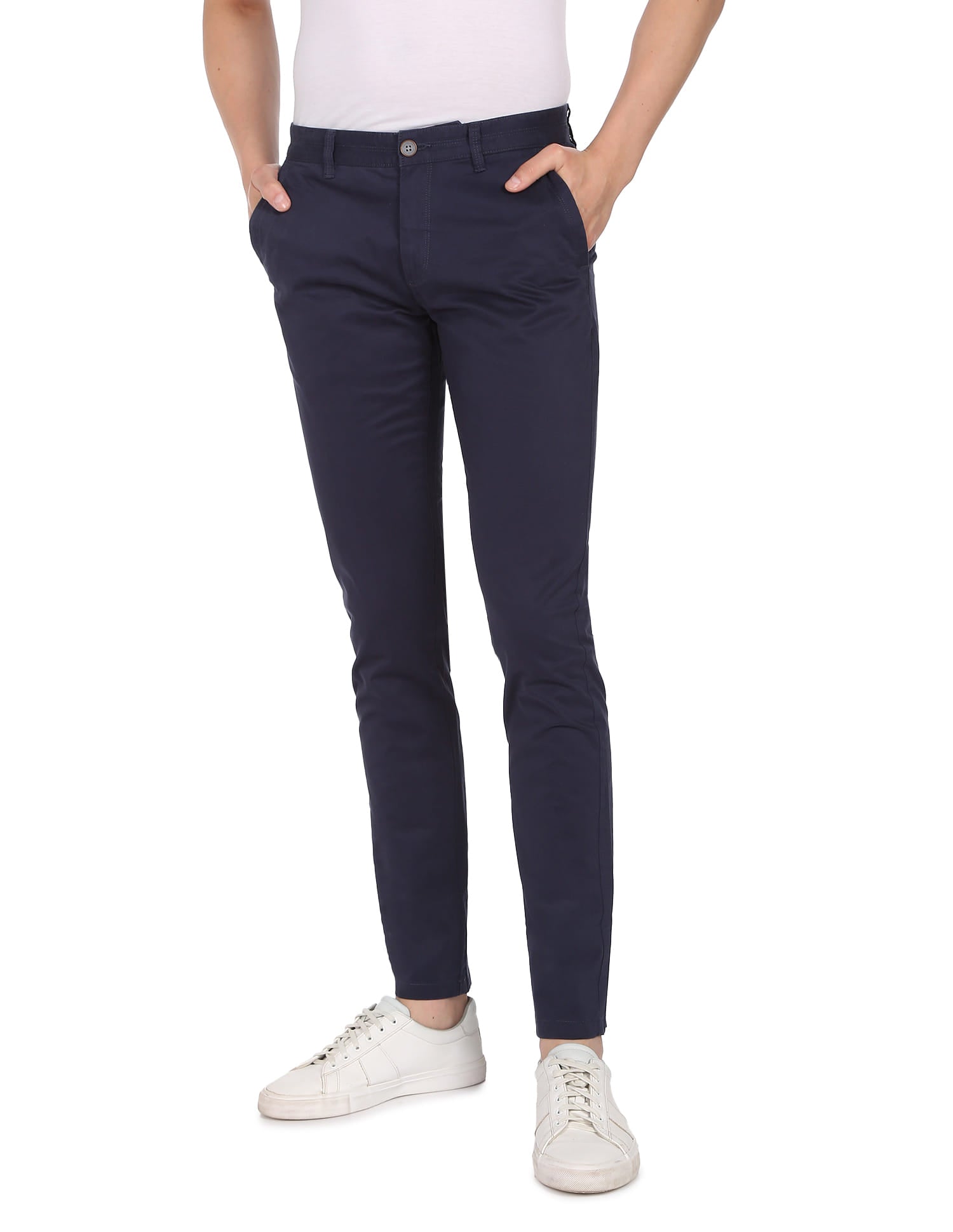 Slim Fit Flat Front Solid Casual Chinos