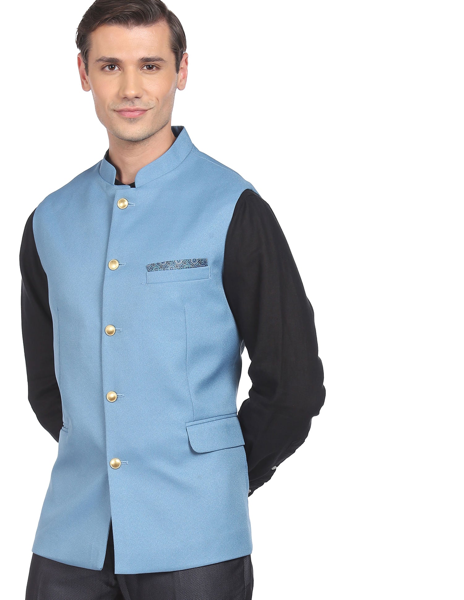 Fashion-Edged Textured Tailored Regular Fit Nehru Jacket