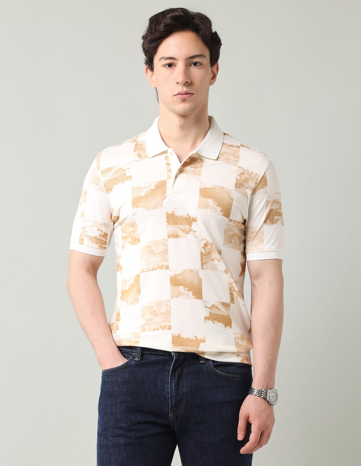 Geometric Patterned Regular Fit Polo Shirt