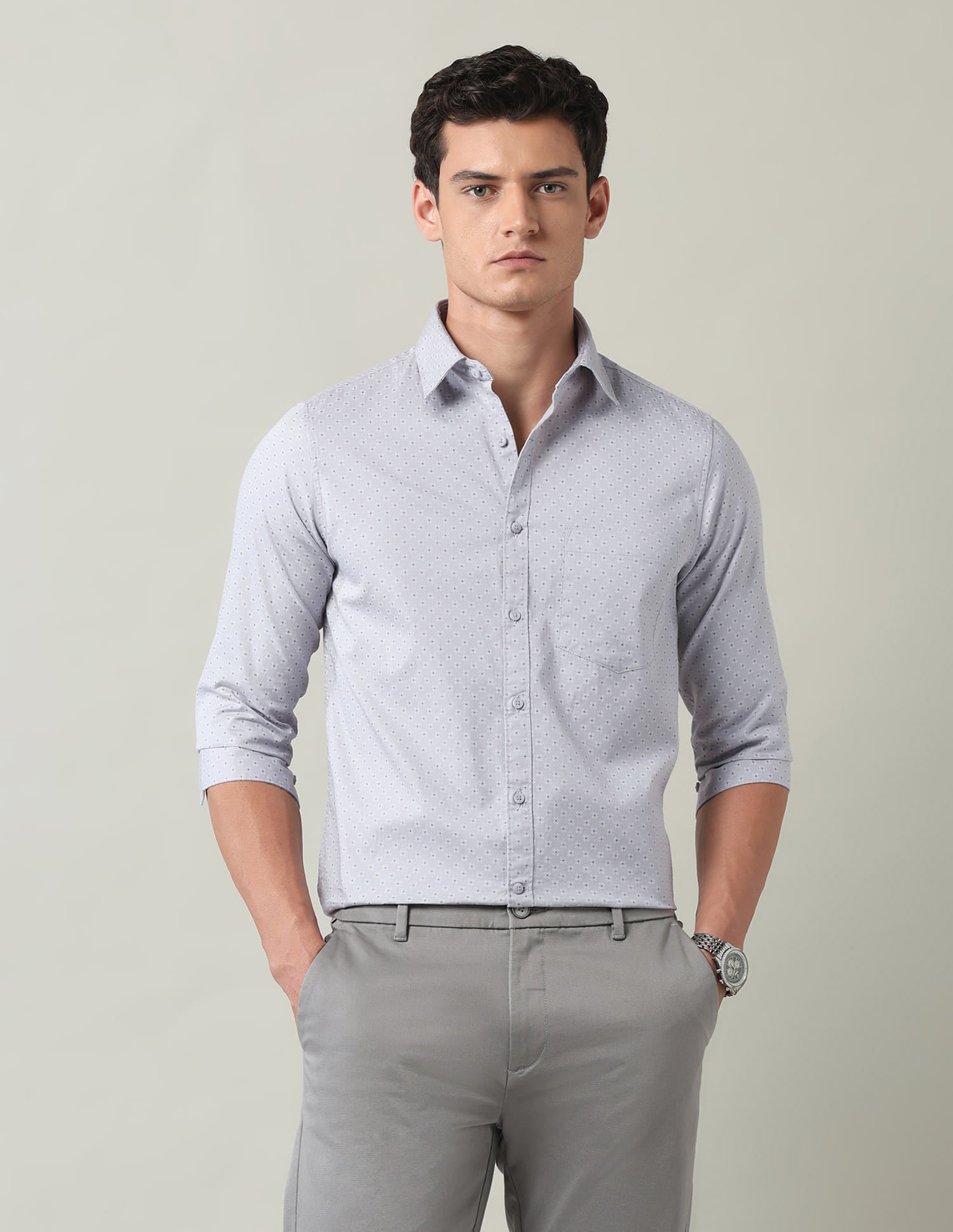 Everyday Luxe Floral Printed Slim Fit Twill Shirt