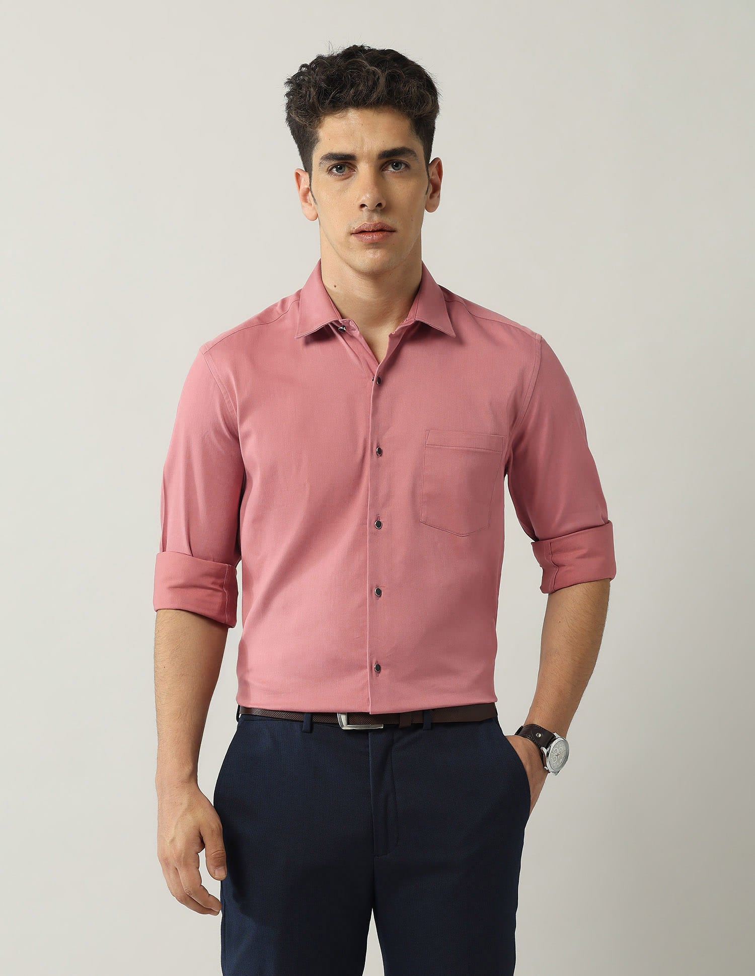 Slim Fit Satin Solid Shirt