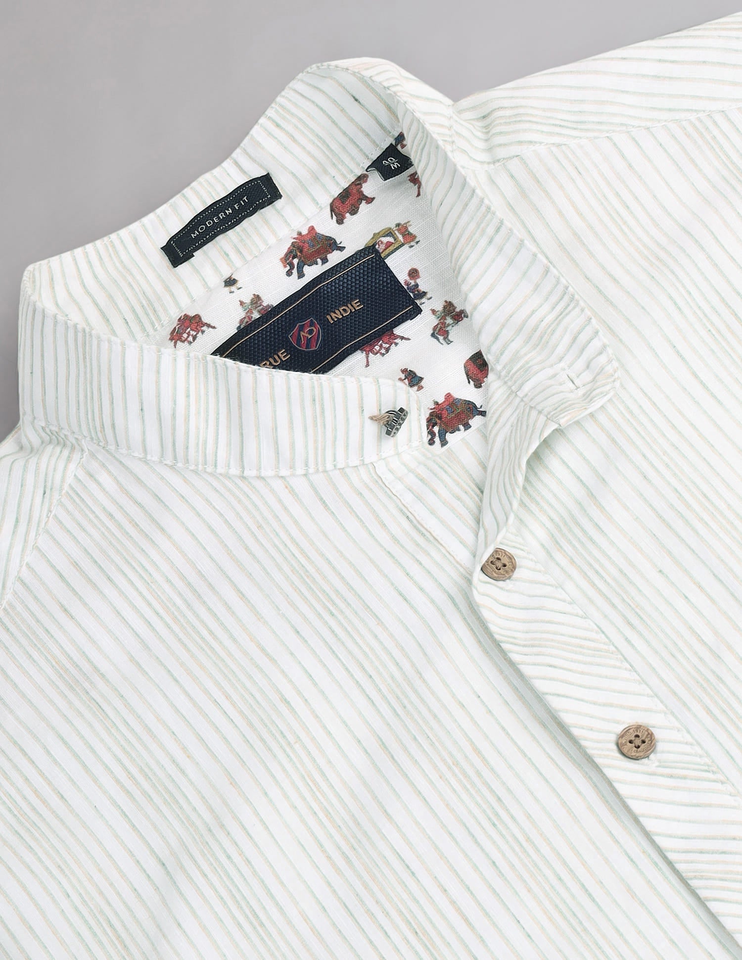 Vertical Stripe Mandarin Collar Indie Shirt