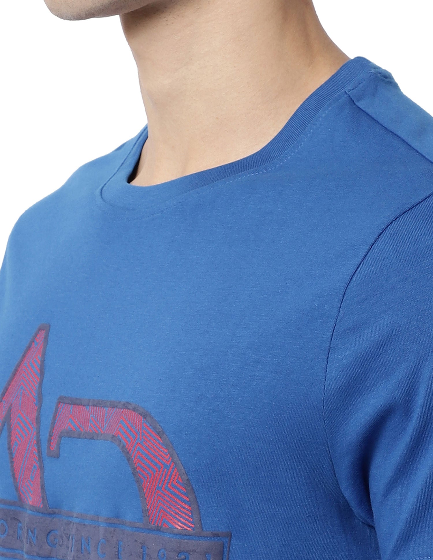 Refined-Edge Crew Neck Brand Print Cotton T-Shirt
