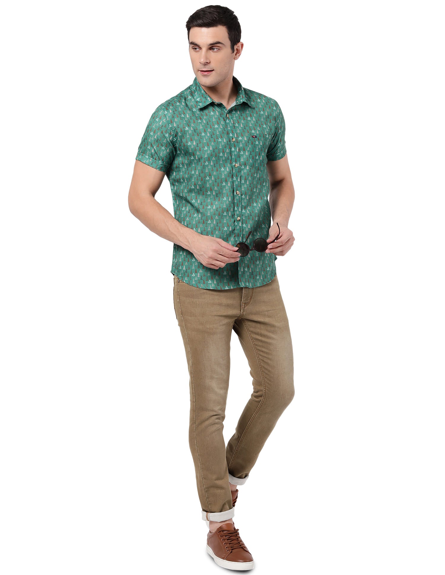 Short Sleeve Slim Fit Printed Casual Shirt