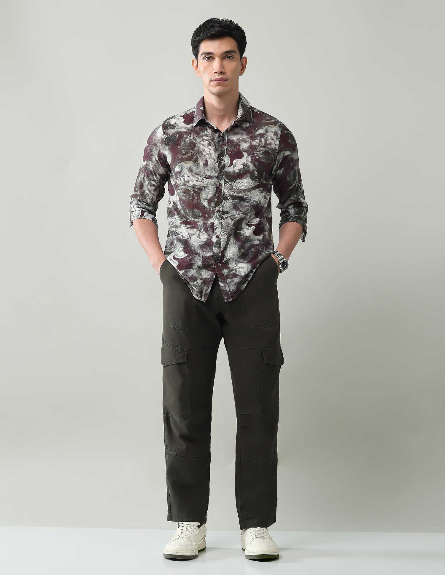 Abstract Printed Slim Fit Dobby Weave Shirt